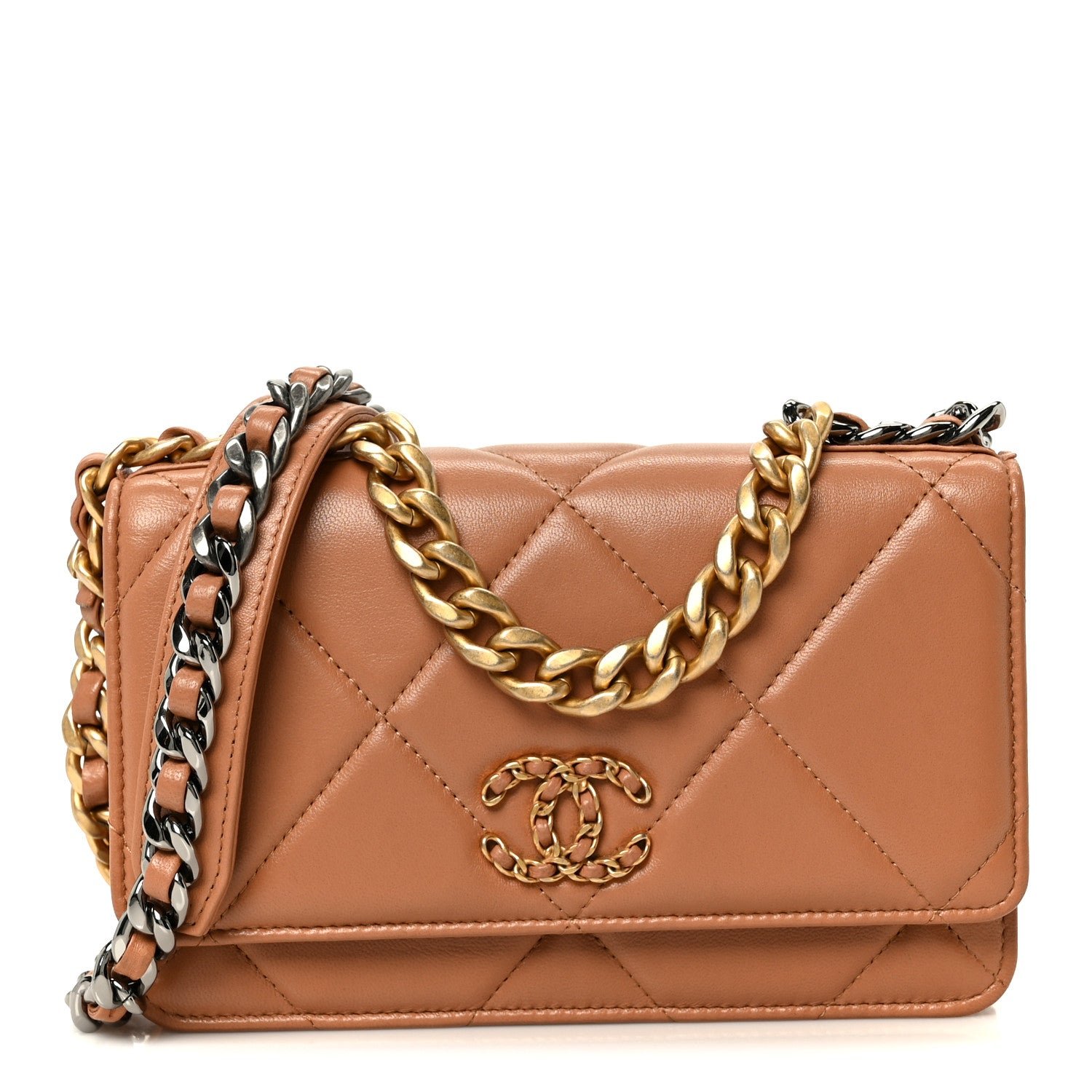 Chanel Lambskin Quilted Chanel 19 Wallet On Chain WOC Brown