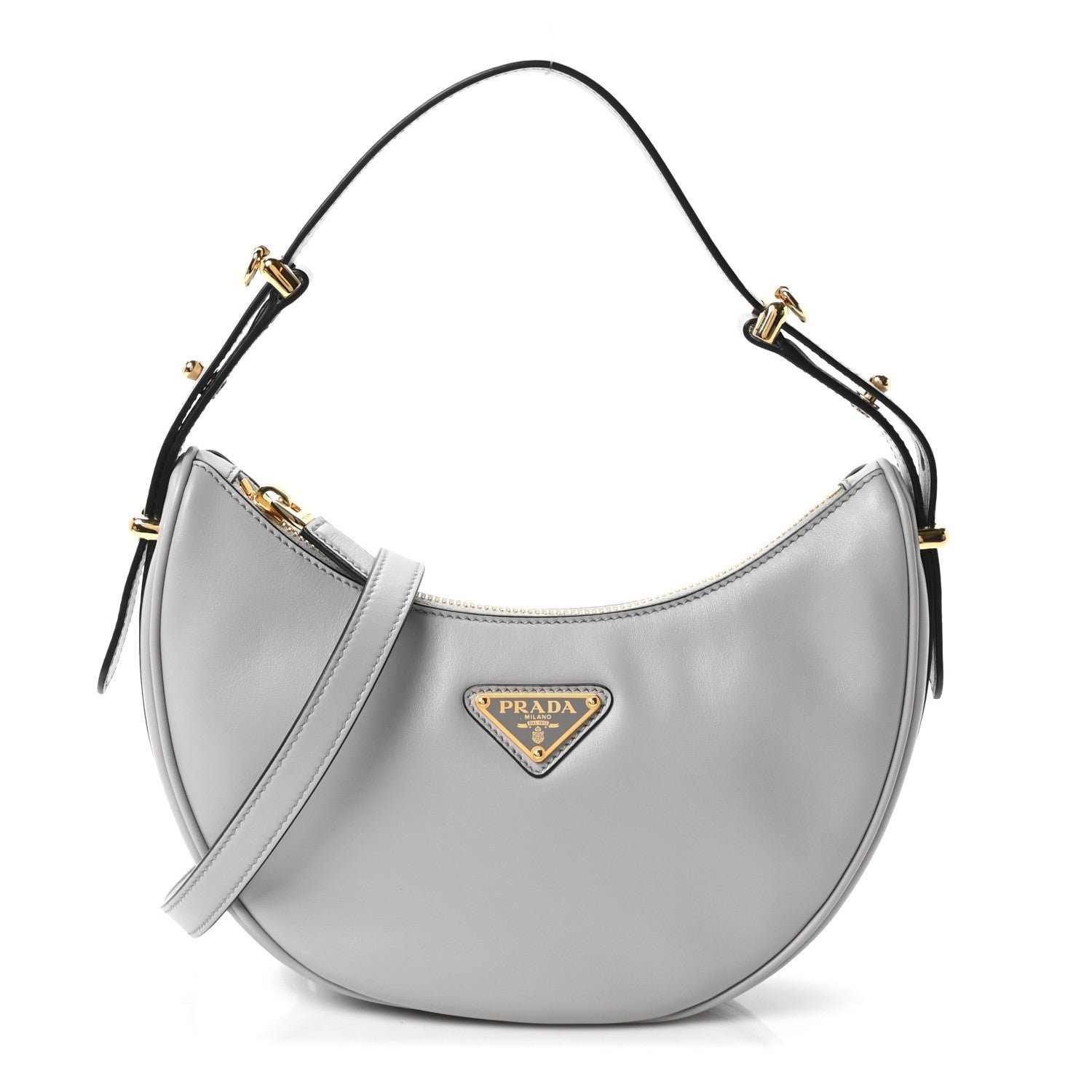 Prada Soft Calfskin Arque Shoulder Bag Ardesia