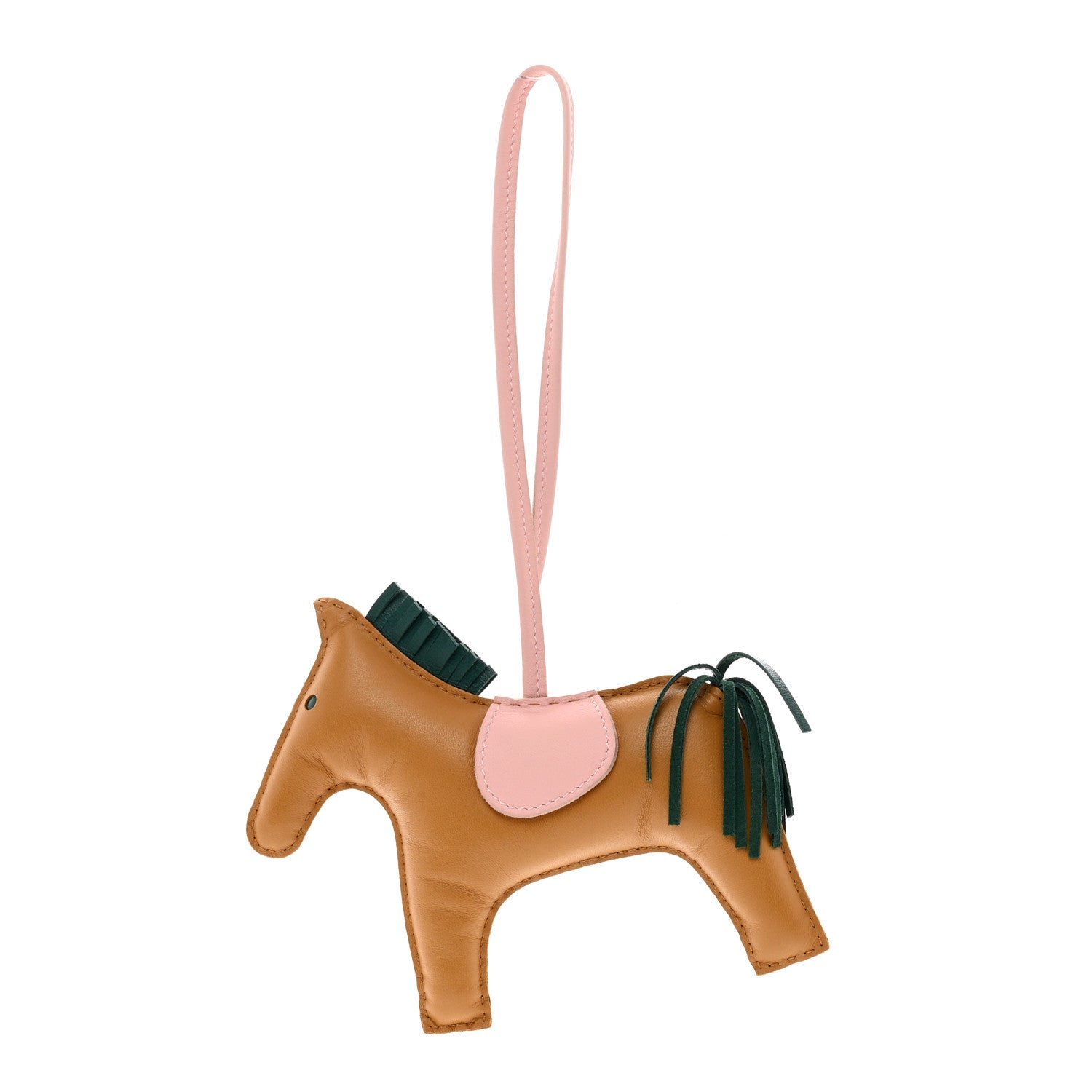 Hermes Milo Lambskin Grigri Rodeo Horse Bag Charm GM Sesame Malachite Rose Sakura