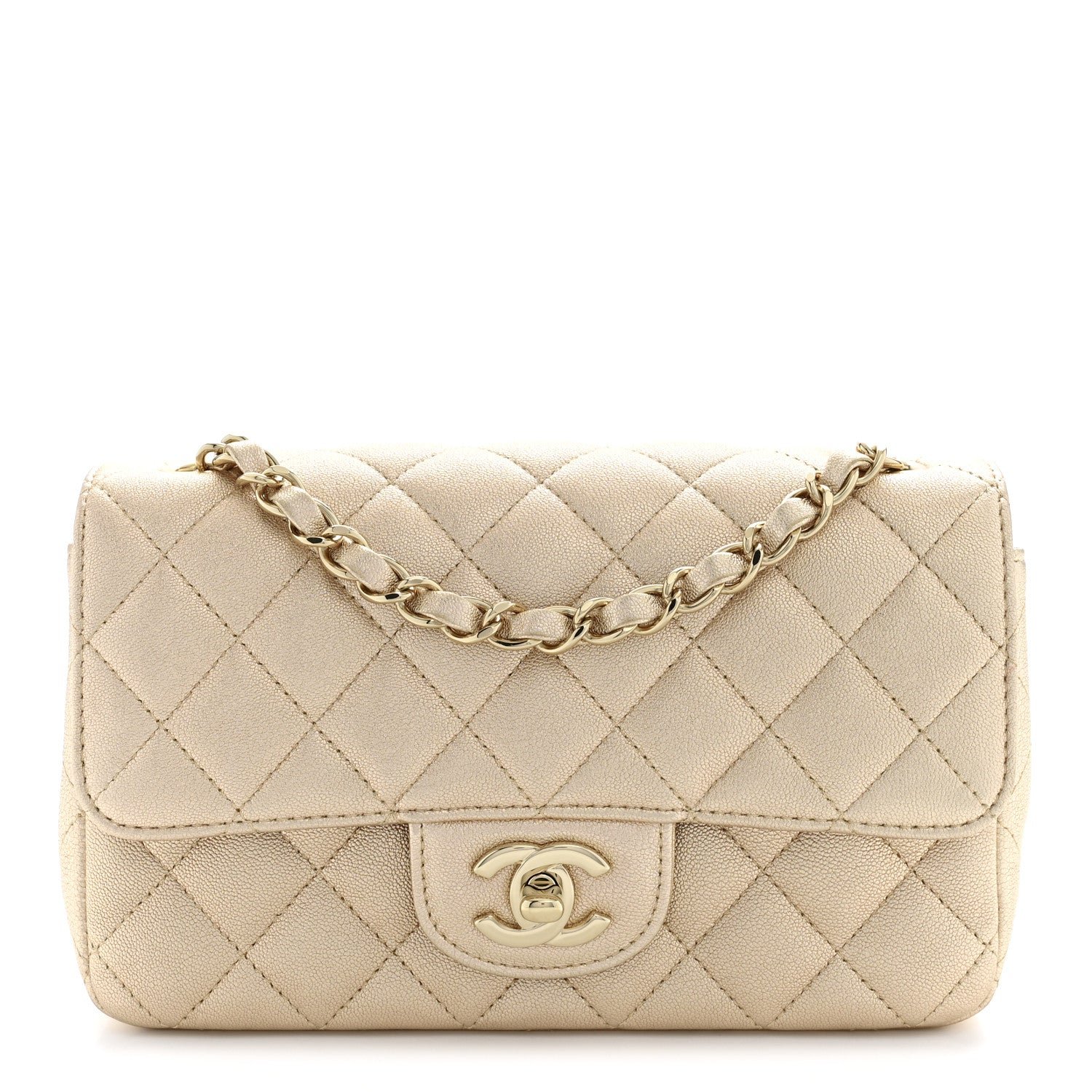 Chanel Metallic Lambskin Quilted Mini Rectangular Flap Gold