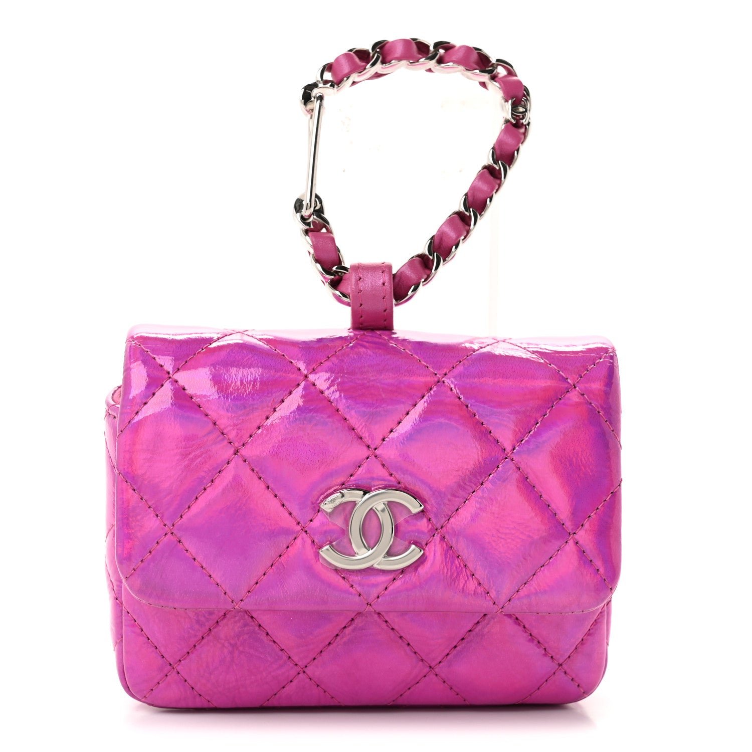 Chanel Patent Lambskin Quilted CC Hook Card Holder Pink
