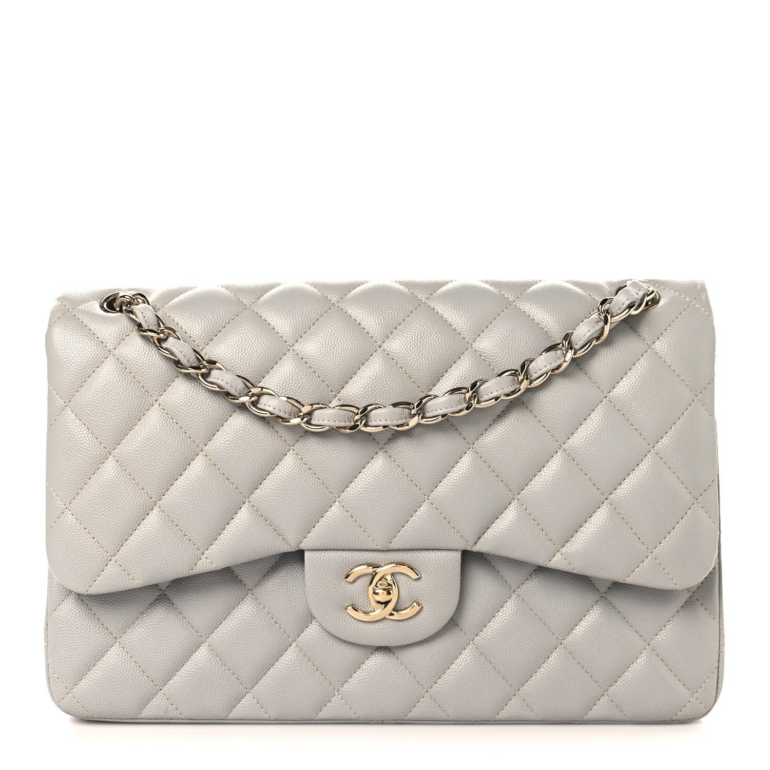 Chanel Caviar Quilted Jumbo Double Flap Grey