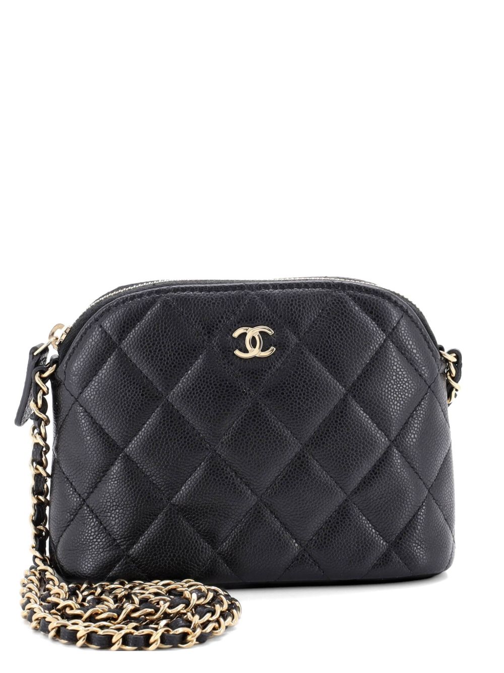 CC Dome Zip Clutch with Chain Quilted Caviar Mini crossbody bag
