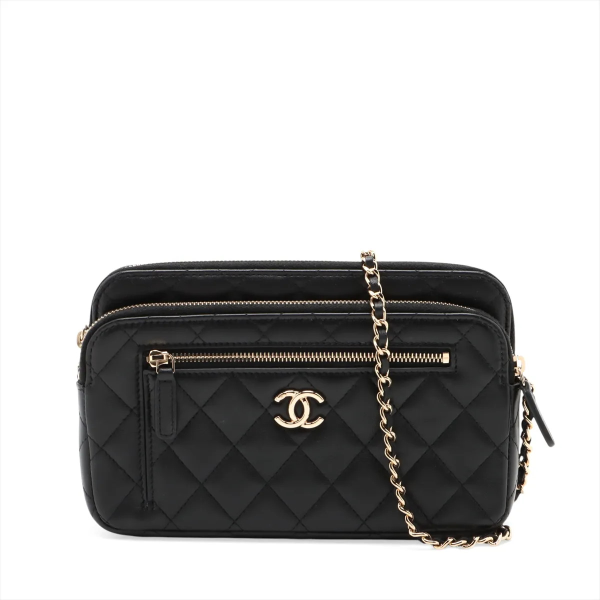 Chanel Matelasse Lambskin Chain Shoulder Bag Black Gold Metal Fittings random se