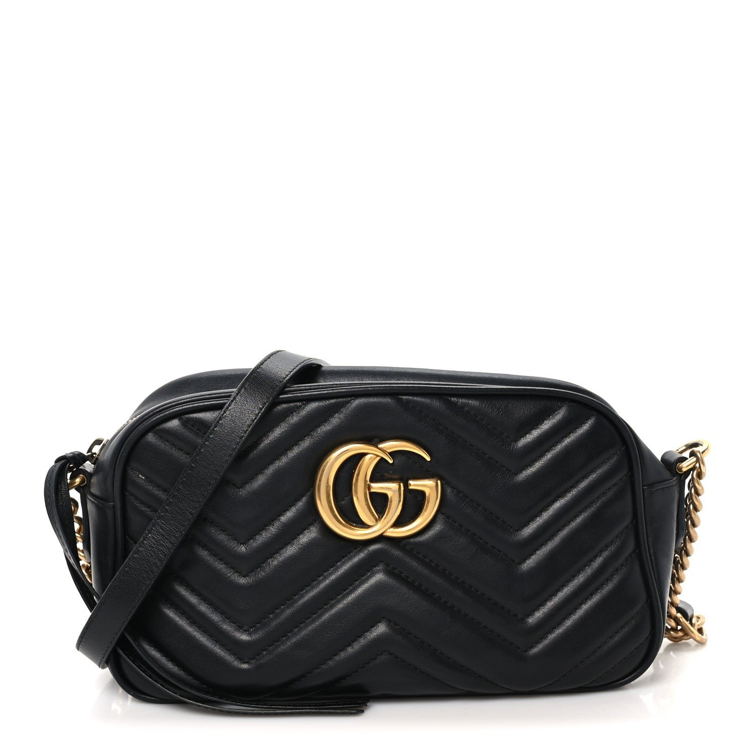 Calfskin Matelasse Small GG Marmont Chain Shoulder Bag Black