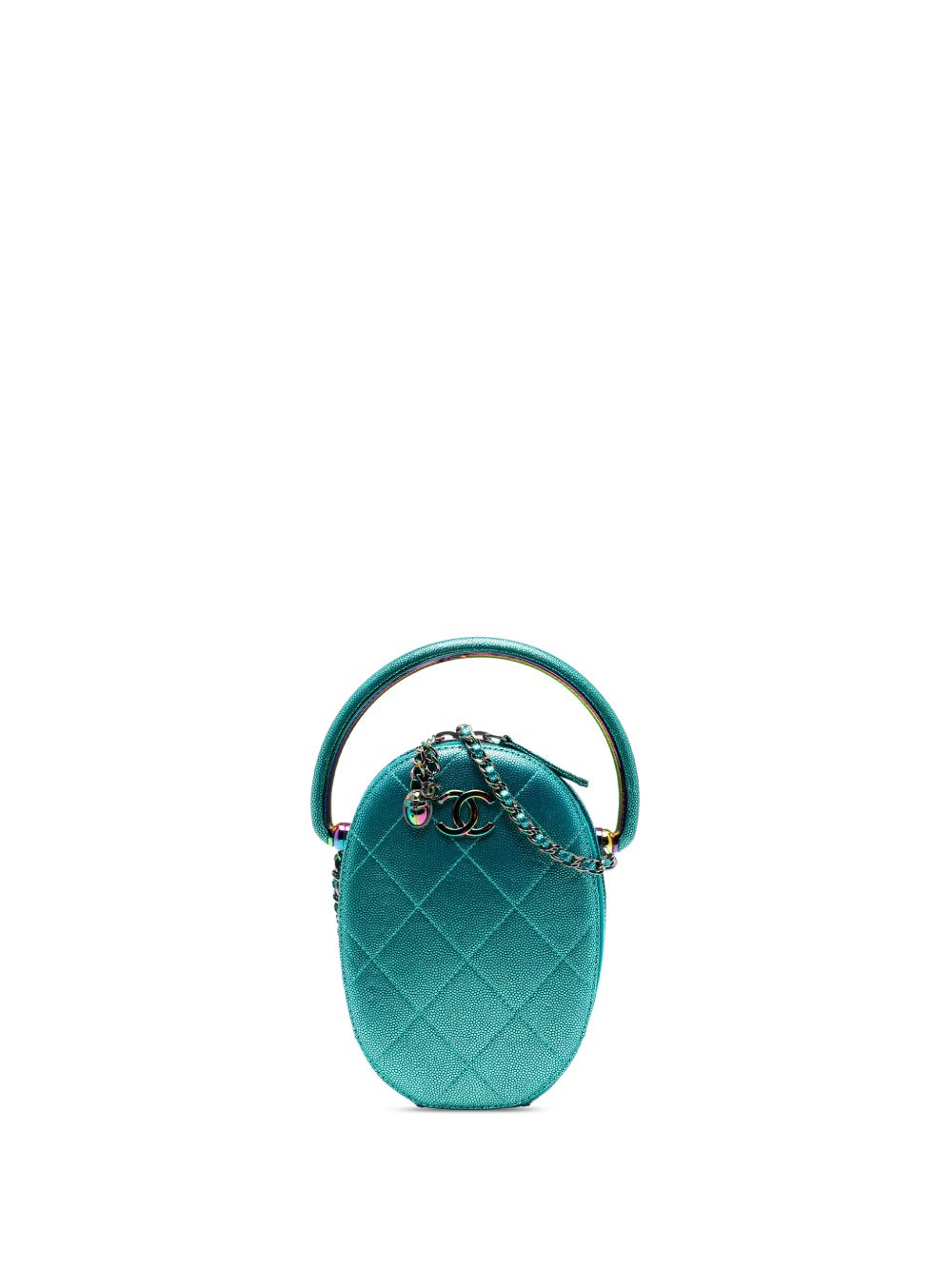 2019 Quilted Metallic Caviar Rainbow Hardware Oval Camera Bag satchel