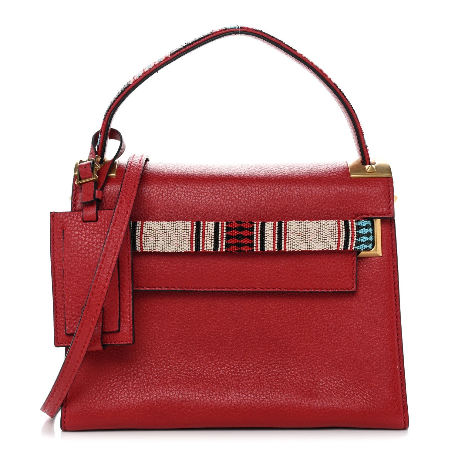 Valentino Garavani Pebbled Calfskin Beaded Small My Rockstud Frame Bag Rosso Valentino