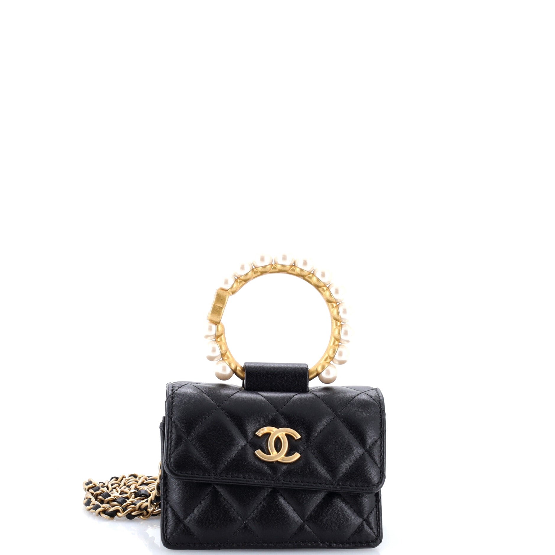Pearl Crown Clutch with Chain Quilted Lambskin