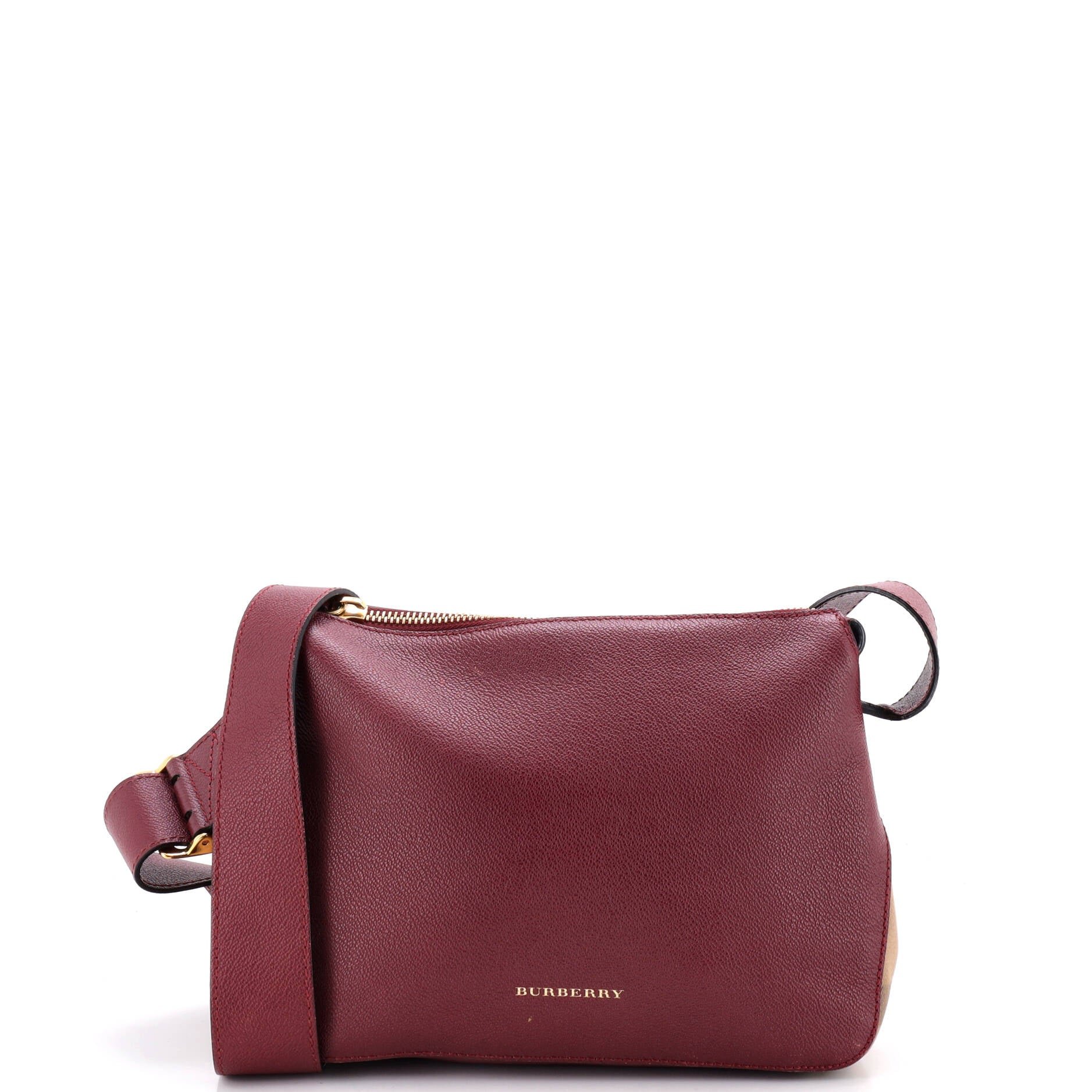 Helmsley Crossbody Bag Leather with House Check Canvas Small