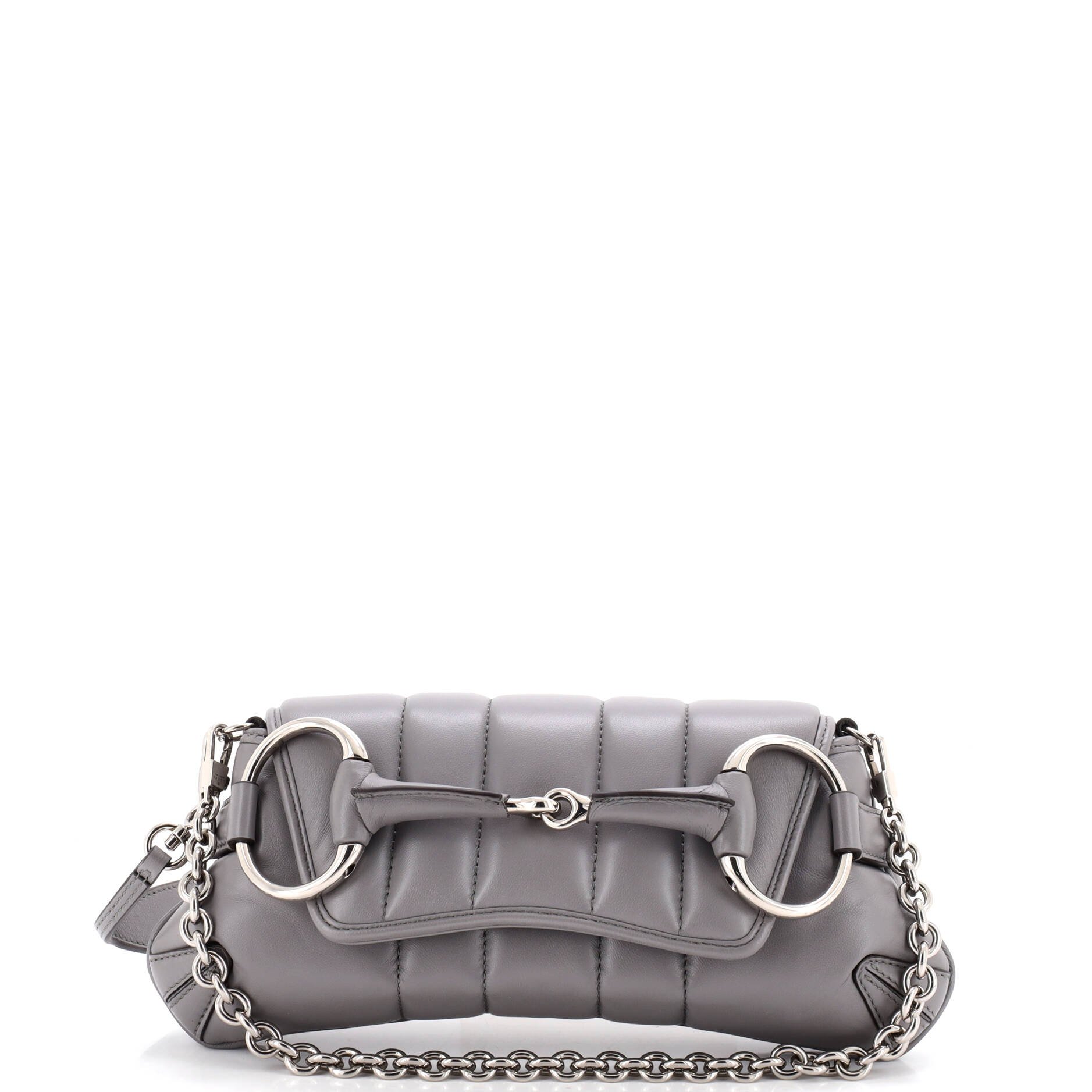 Horsebit Chain Shoulder Bag Vertical Quilted Leather Small