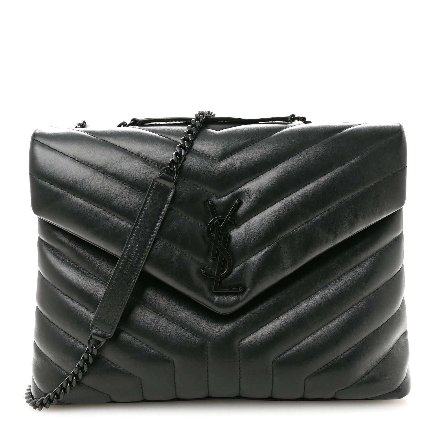Saint Laurent Calfskin Y Quilted Monogram Monochrome Medium Loulou Chain Satchel Black