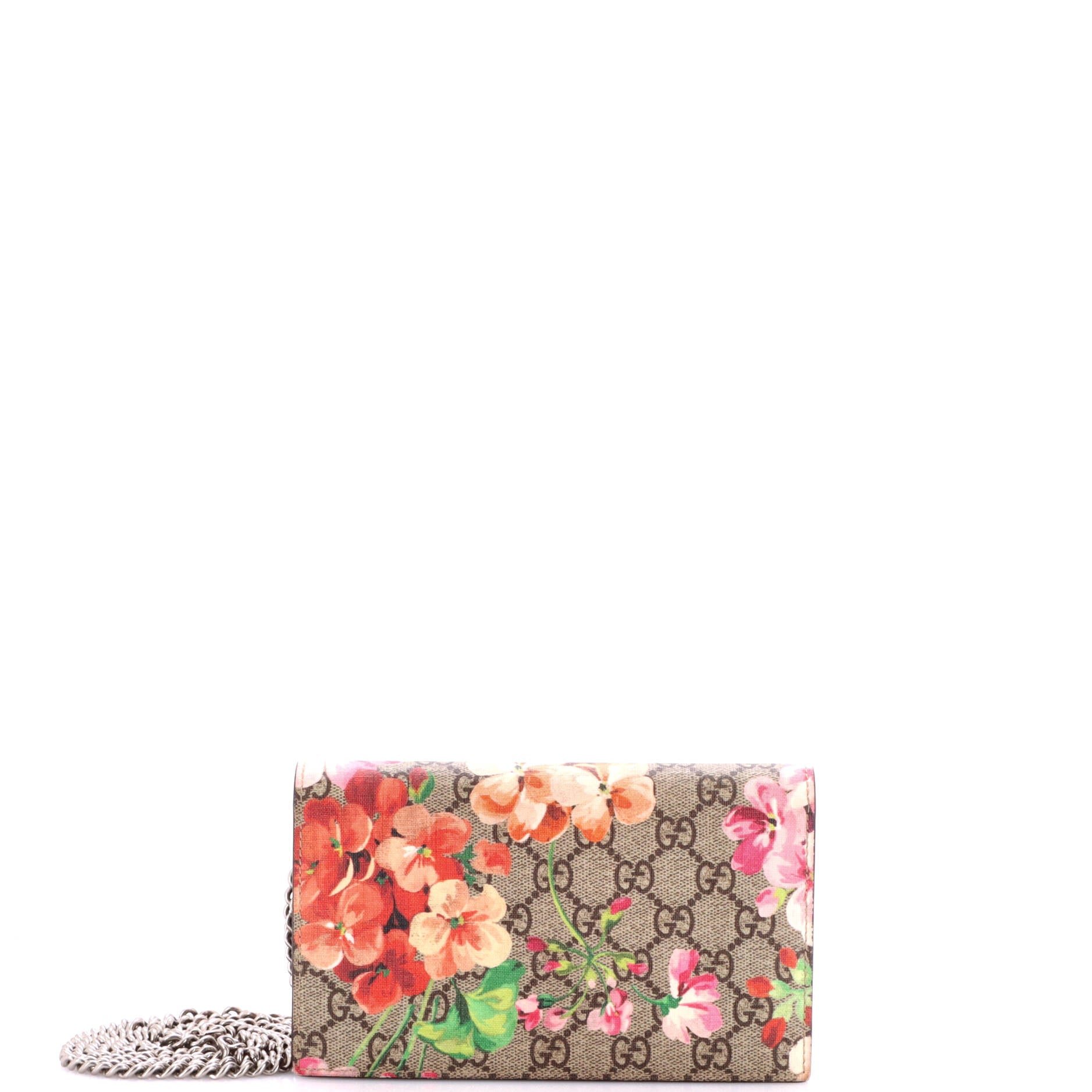 Chain Wallet Blooms Print GG Coated Canvas