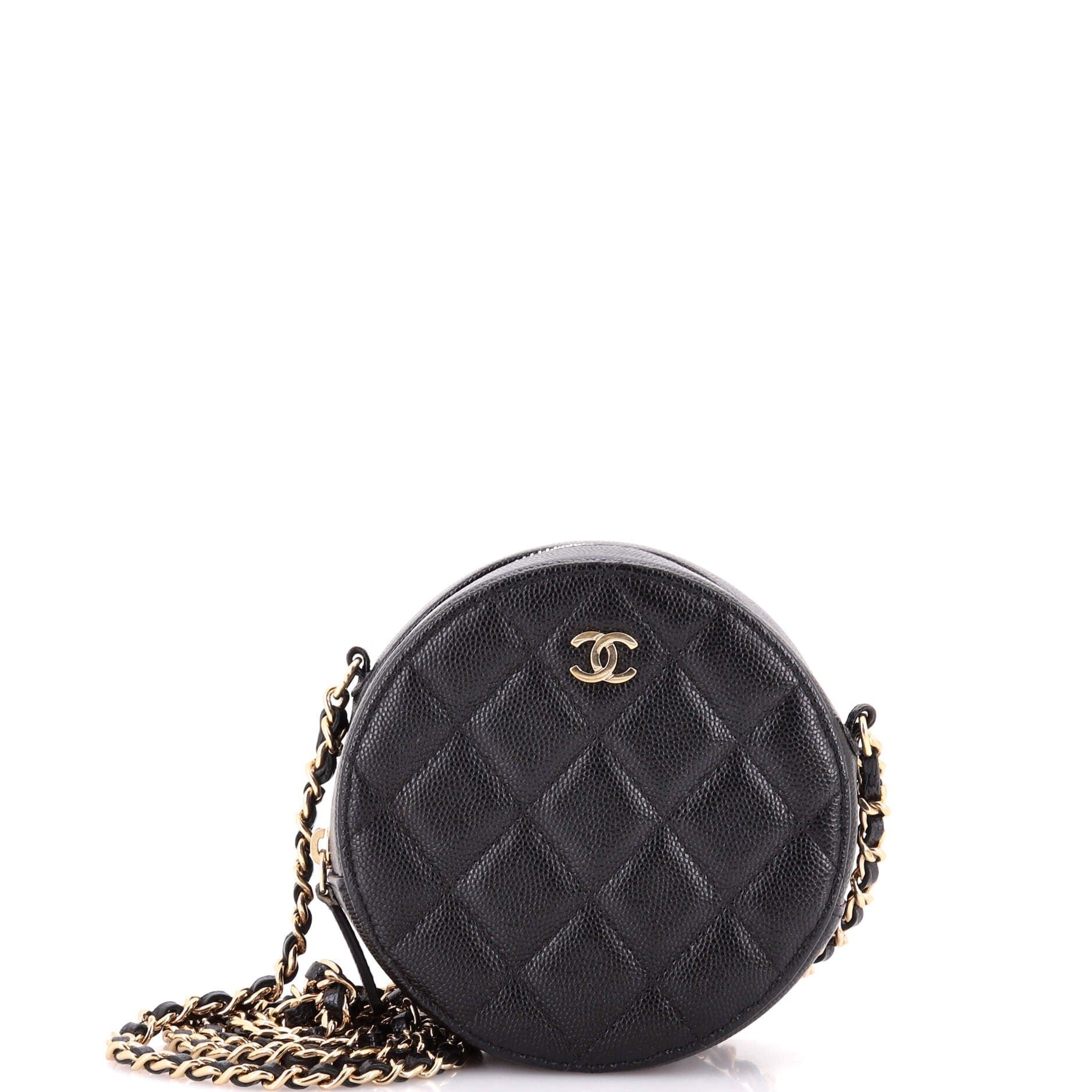 Round Clutch with Chain Quilted Caviar Mini