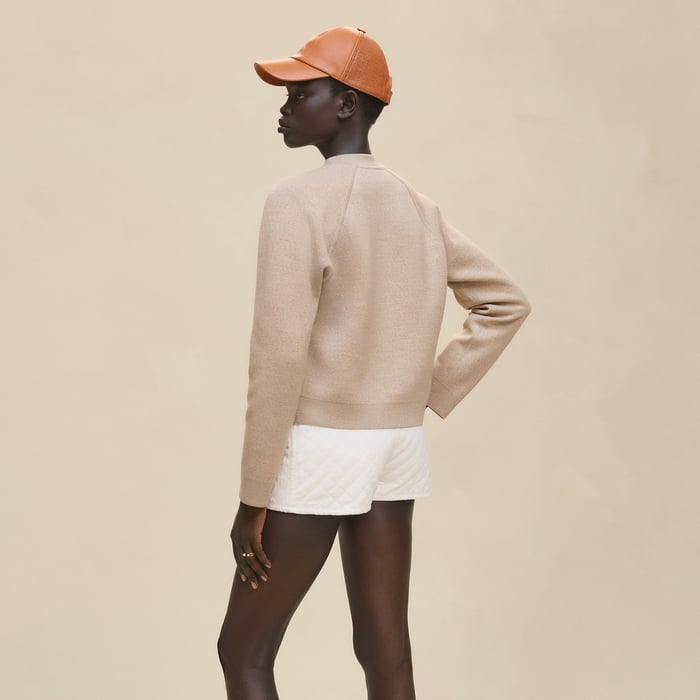 Beige Cremello "H En Biais" Long-sleeve Reversible Cardigan