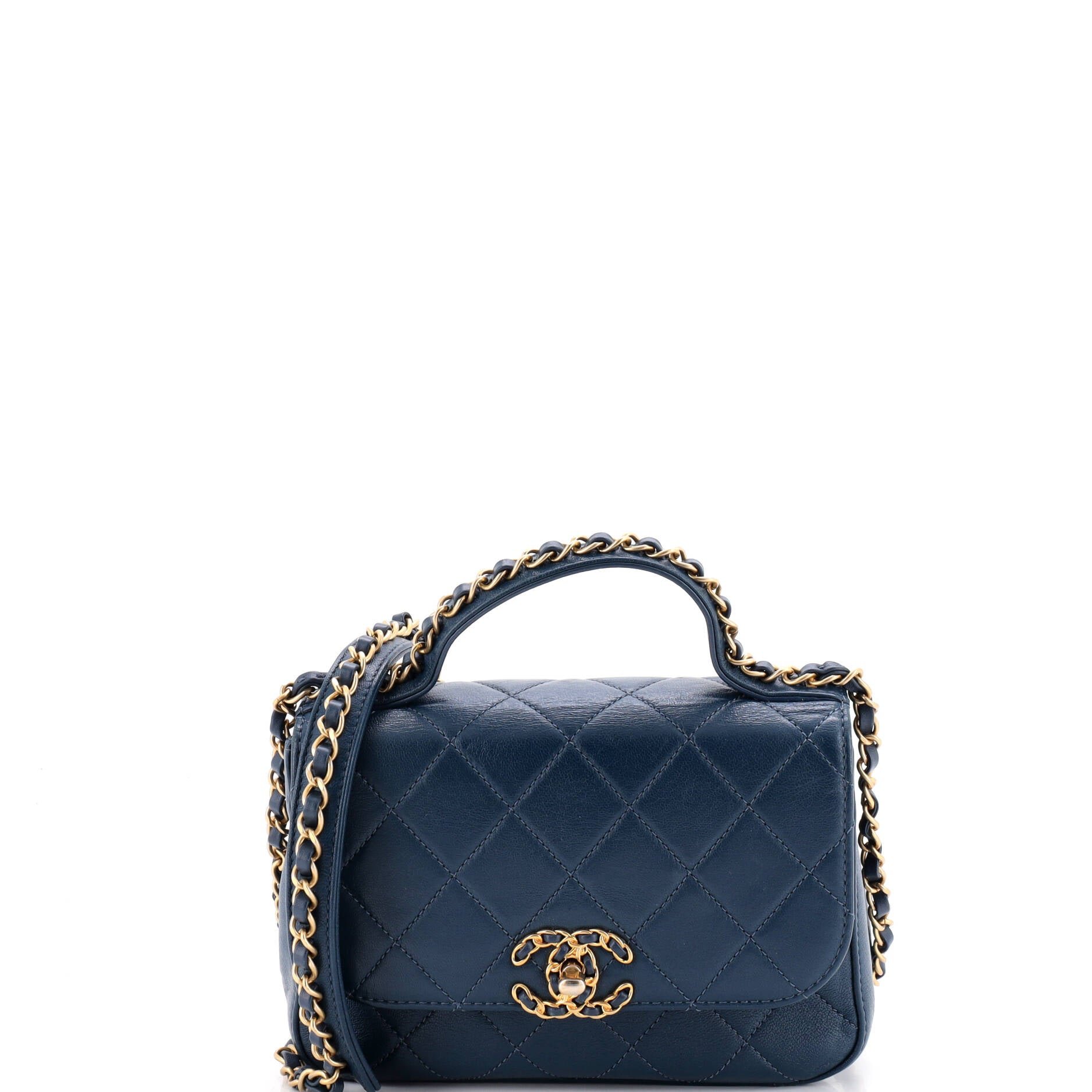 Chain Infinity Top Handle Bag Quilted Lambskin Mini