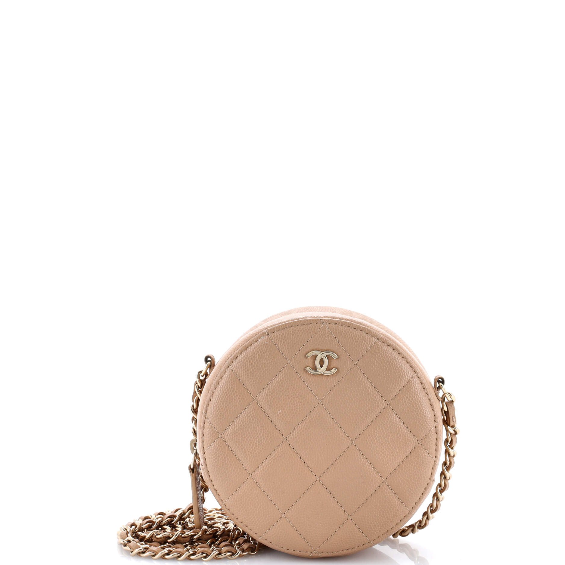 Chanel Round Clutch with Chain Quilted Caviar Mini