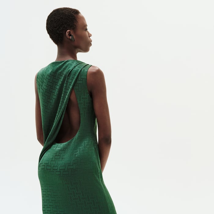 Vert Bouteille "Mosaique" Draped Long Dress