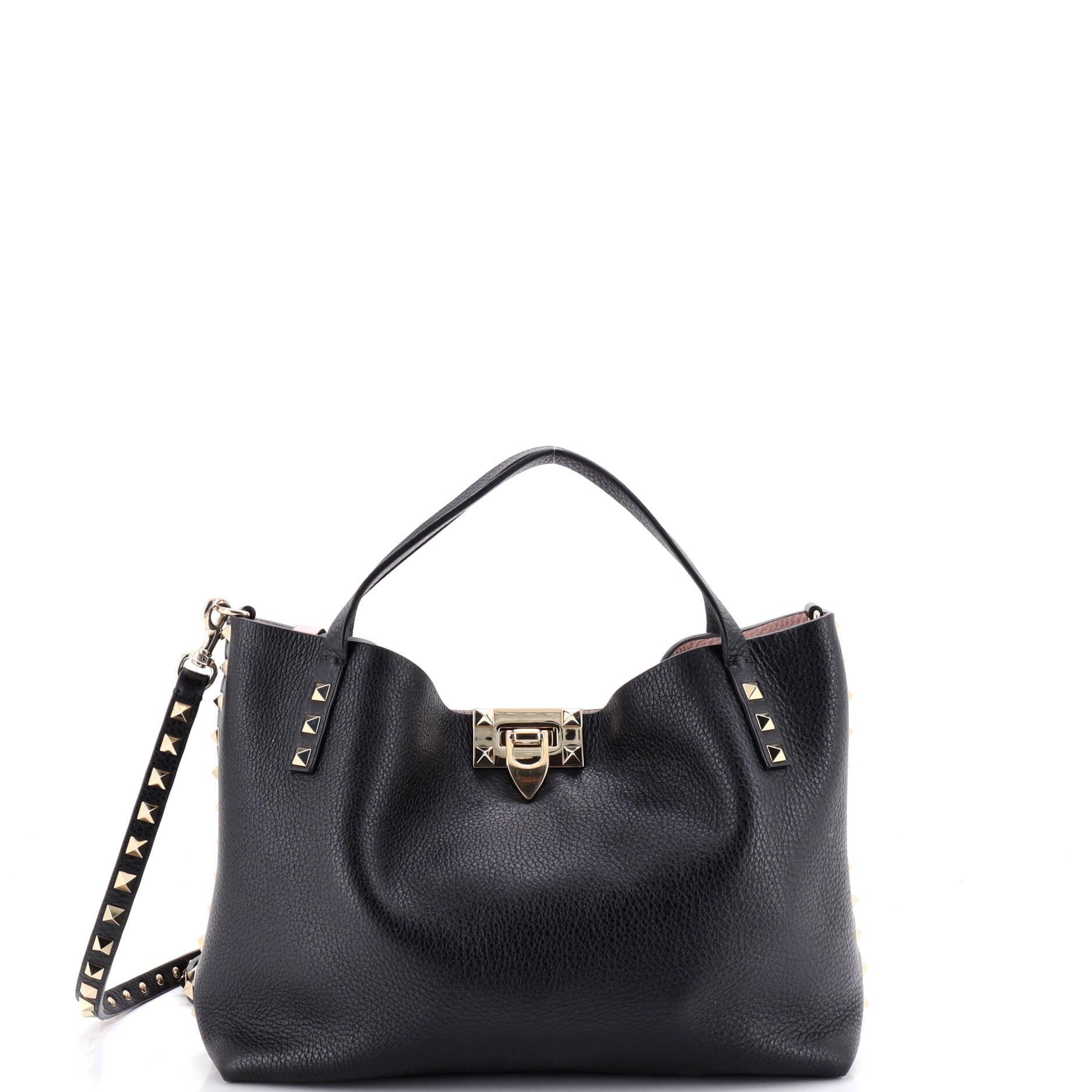 Rockstud Convertible Flip Lock Tote Leather Small
