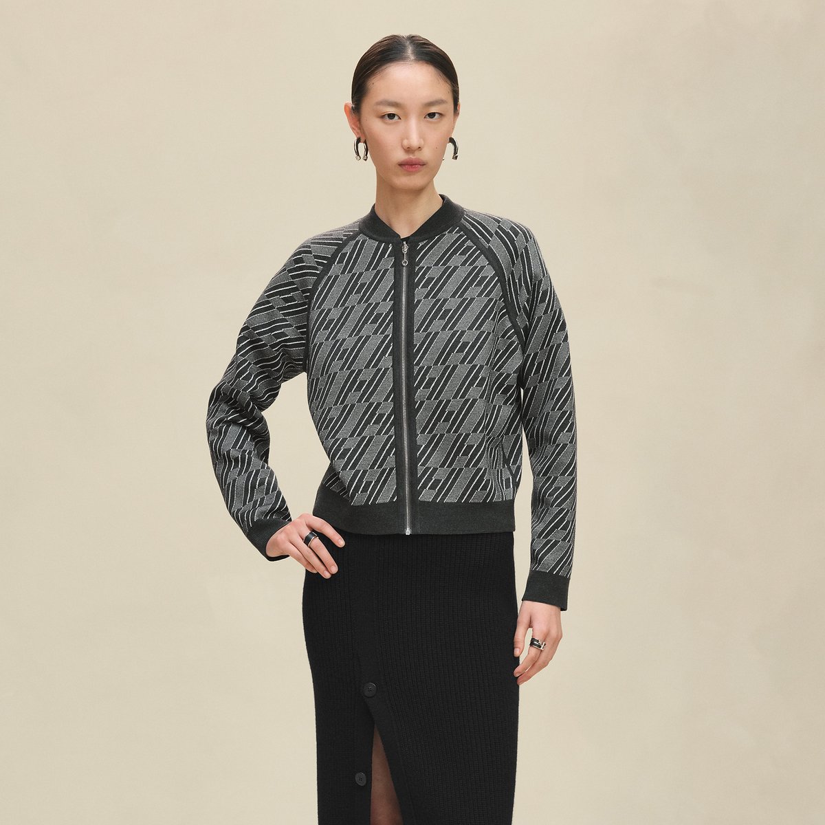 "H en Biais" long-sleeve reversible cardigan