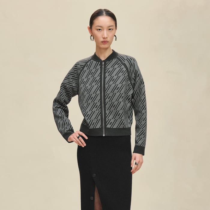 Gris Volcanique "H En Biais" Long-sleeve Reversible Cardigan
