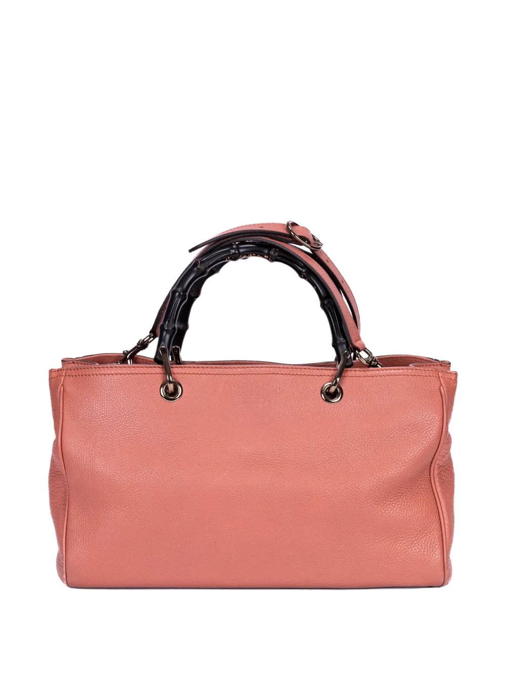 bamboo-handle leather tote bag