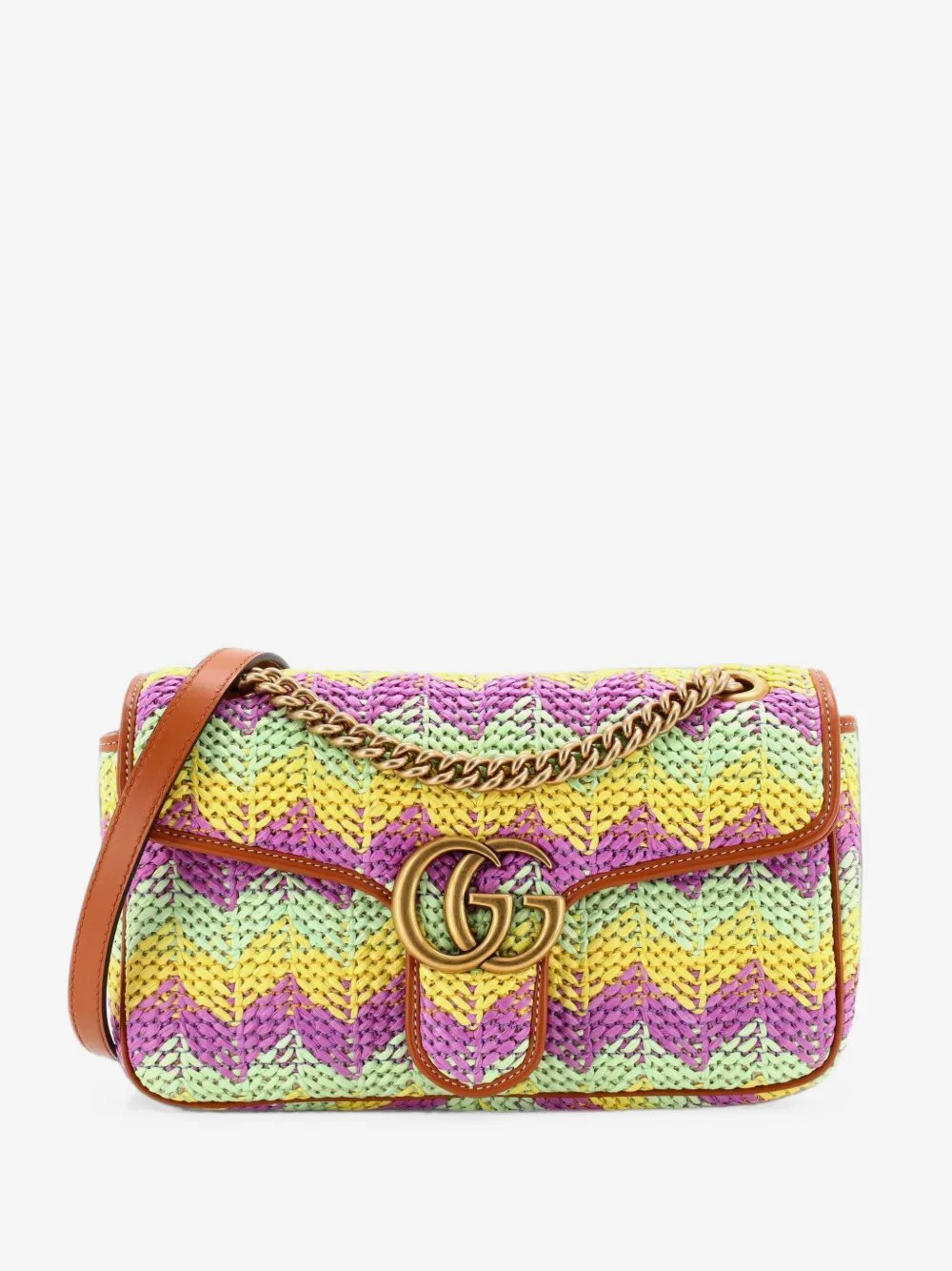 GG Marmont Flap Bag Woven Raffia Small shoulder bag