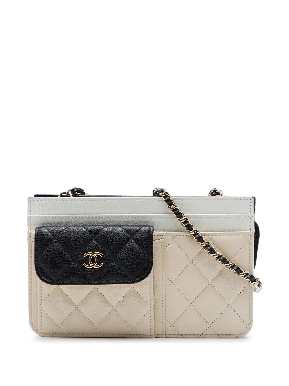2019 CC Tricolor Quilted Goatskin Multi Pocket Wallet On Chain crossbody bag