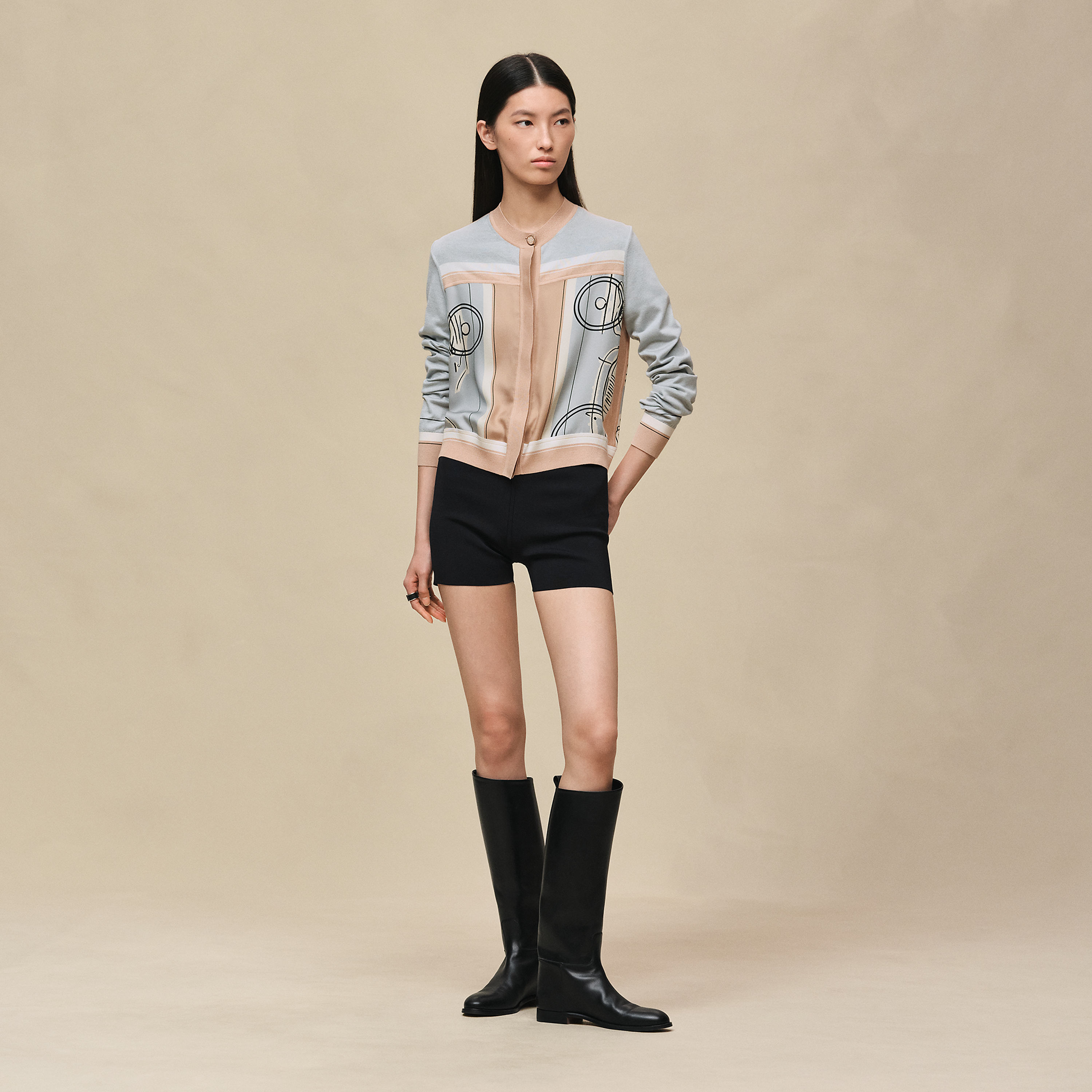 "Ex-Libris a Main Levee" long-sleeve twillaine cardigan