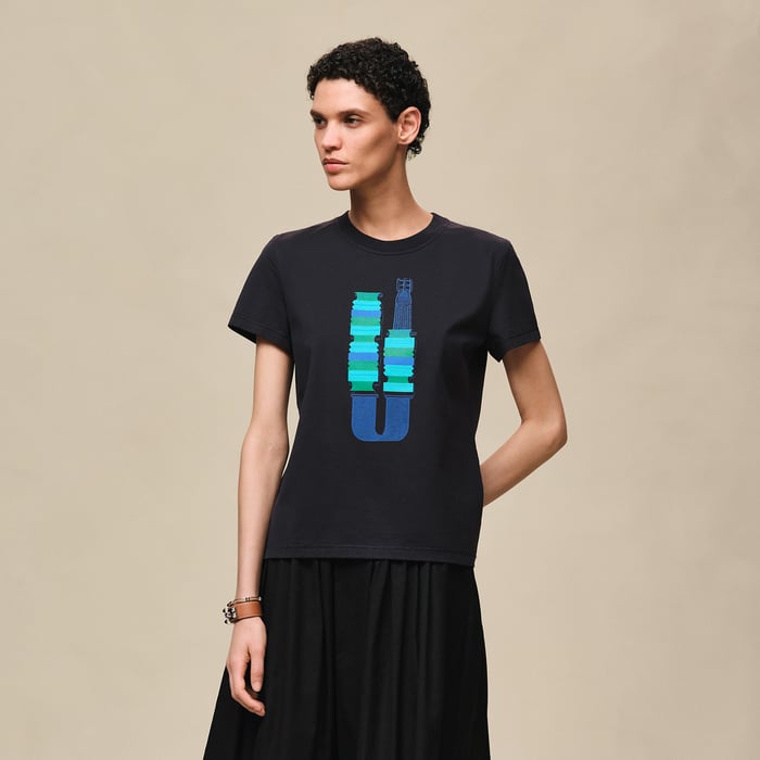 Bleu Noir T-shirt Droit Cartouche