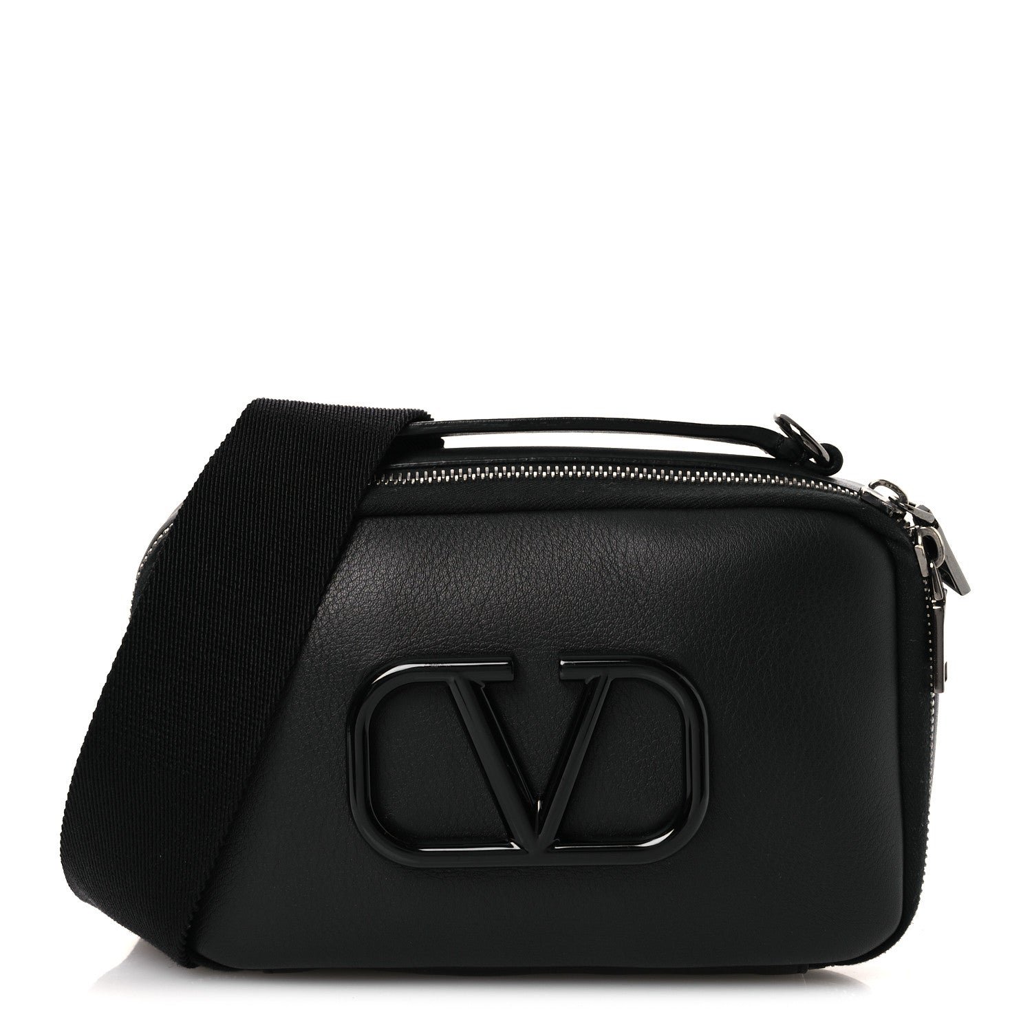 Valentino Garavani Calfskin Lacquered Vlogo Crossbody Bag Black