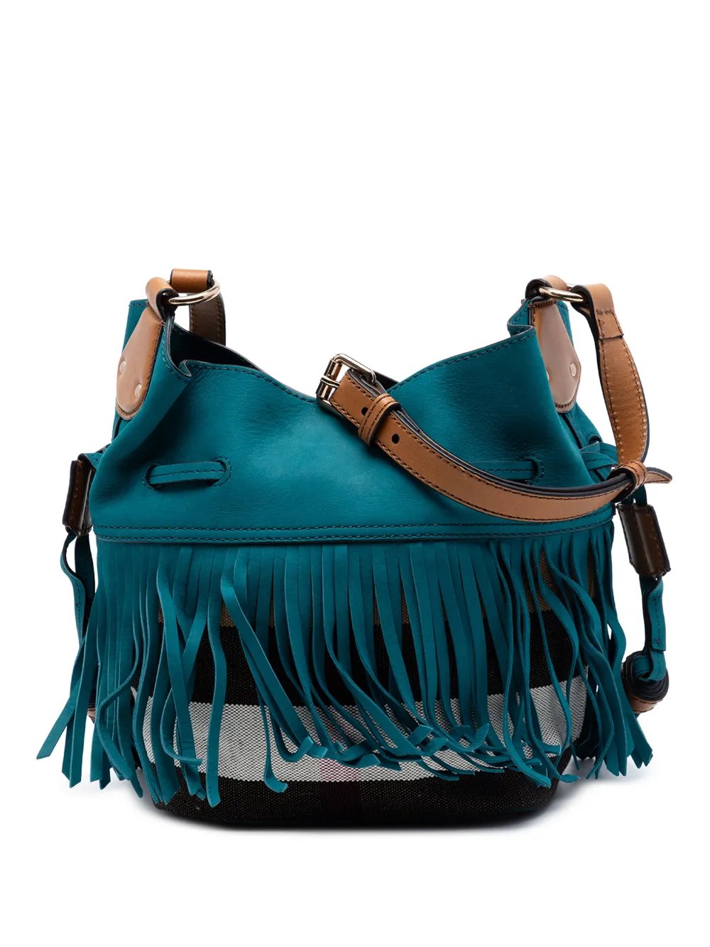 2000-2017 Small Mega Check Canvas and Suede Fringe Belgrove bucket bag