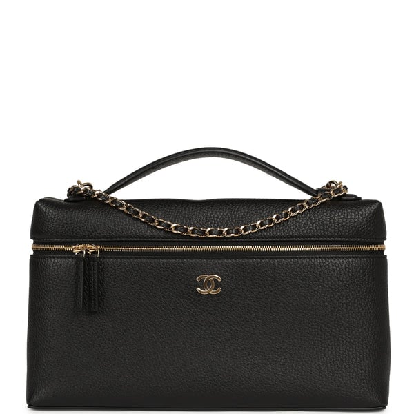 Chanel Large "Supple" Trapeze Top Handle Long Vanity Case with Chain Black Grained Calfskin Gold Hardware