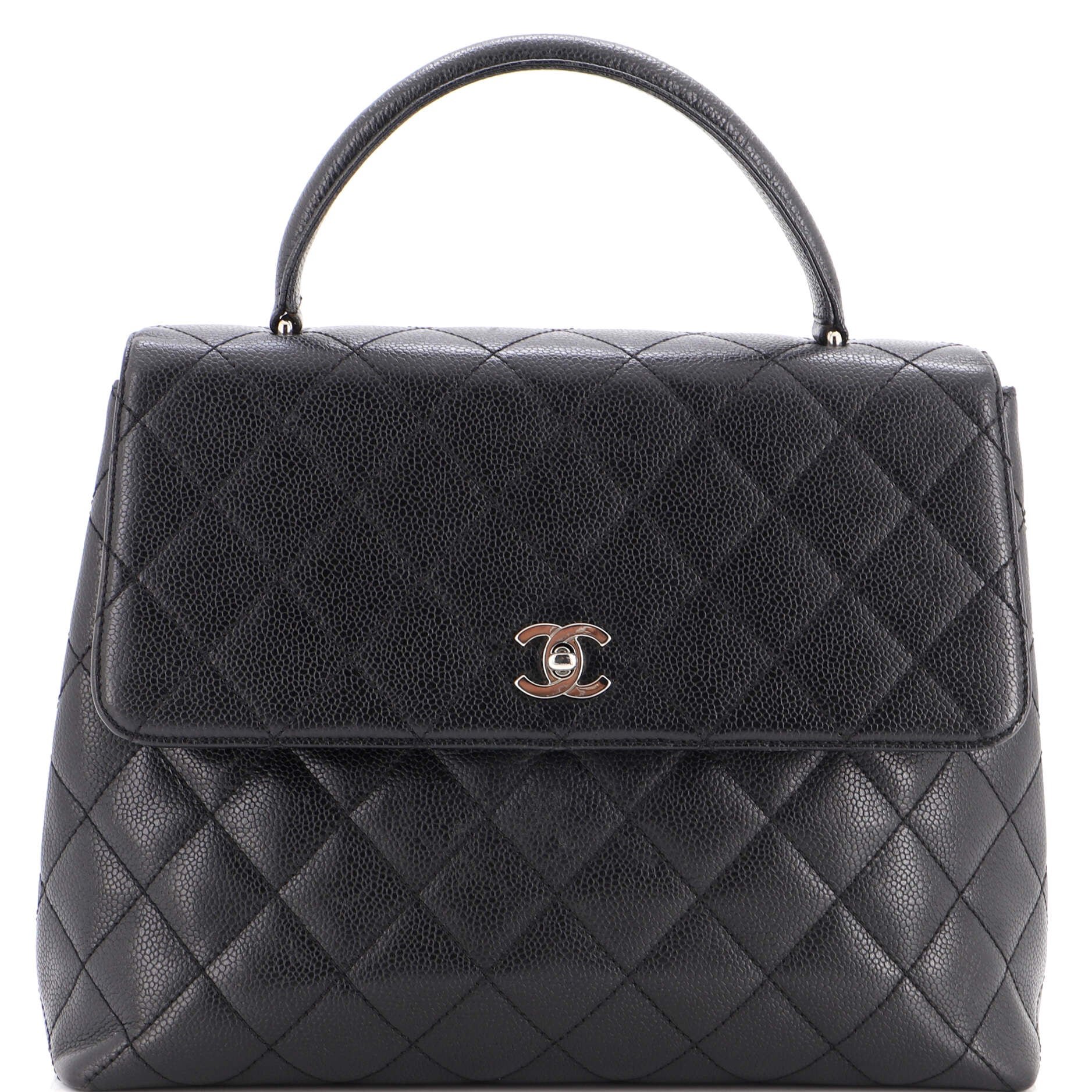 Vintage Classic Top Handle Flap Bag Quilted Caviar Jumbo