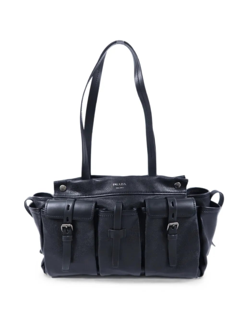 Prada buckled-pocket leather shoulder bag