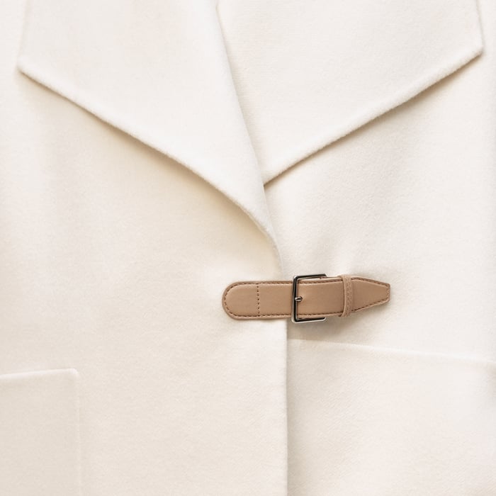 Blanc Naturel Cashmere Coat With Shawl Collar