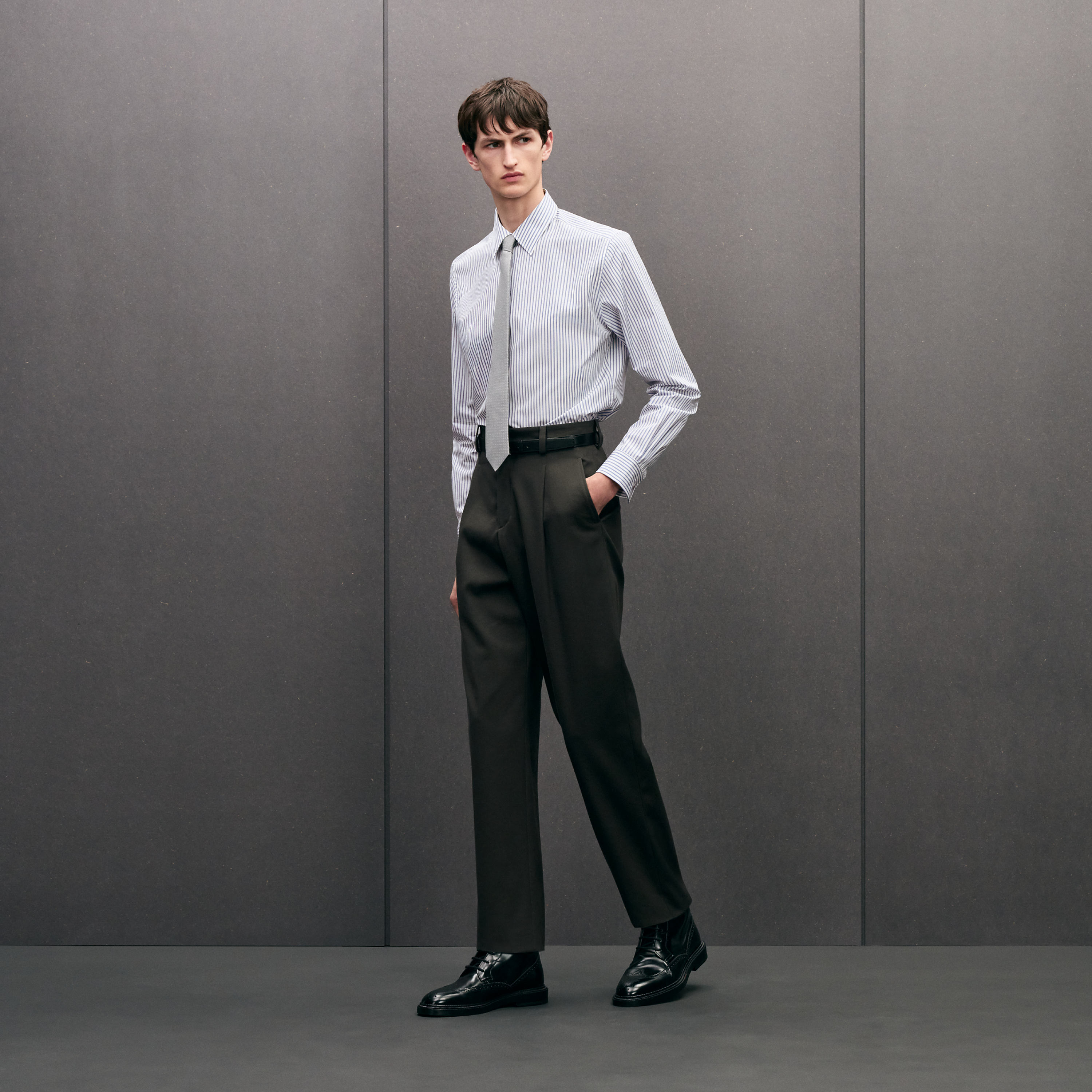 "Rayures Rythmees" fitted shirt with Faubourg collar
