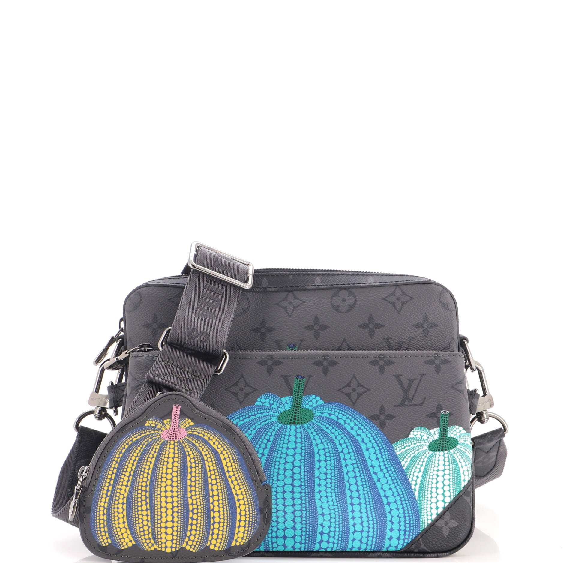 Trio Messenger Bag Yayoi Kusama Pumpkins Reverse Monogram Eclipse Canvas