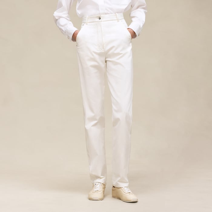 Blanc Naturel Pantalon Taille Haute