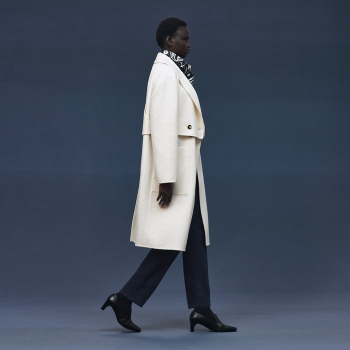 Blanc Naturel Long Modular Cashmere Coat