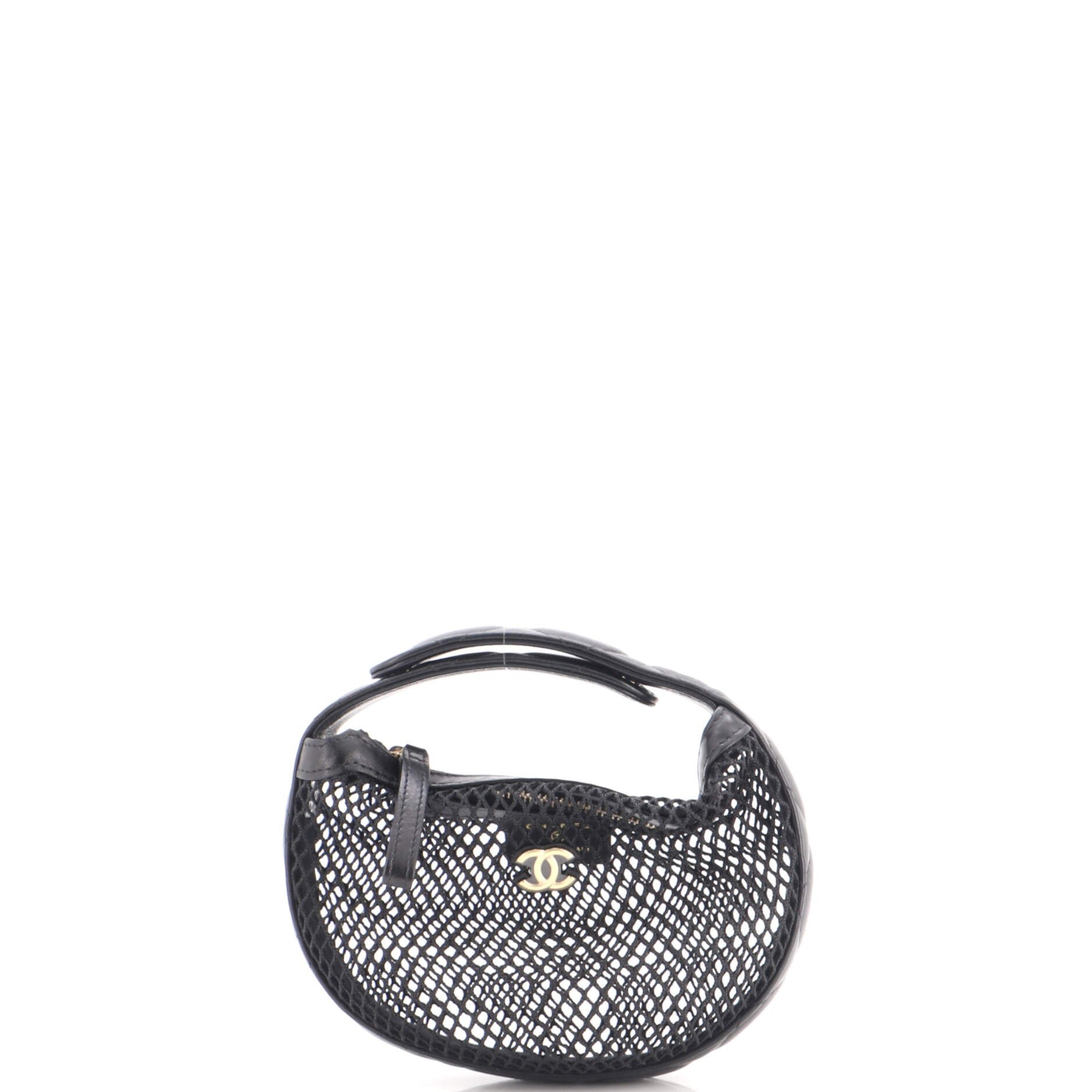 CC Hobo Pouch Bag Mesh with Quilted Leather