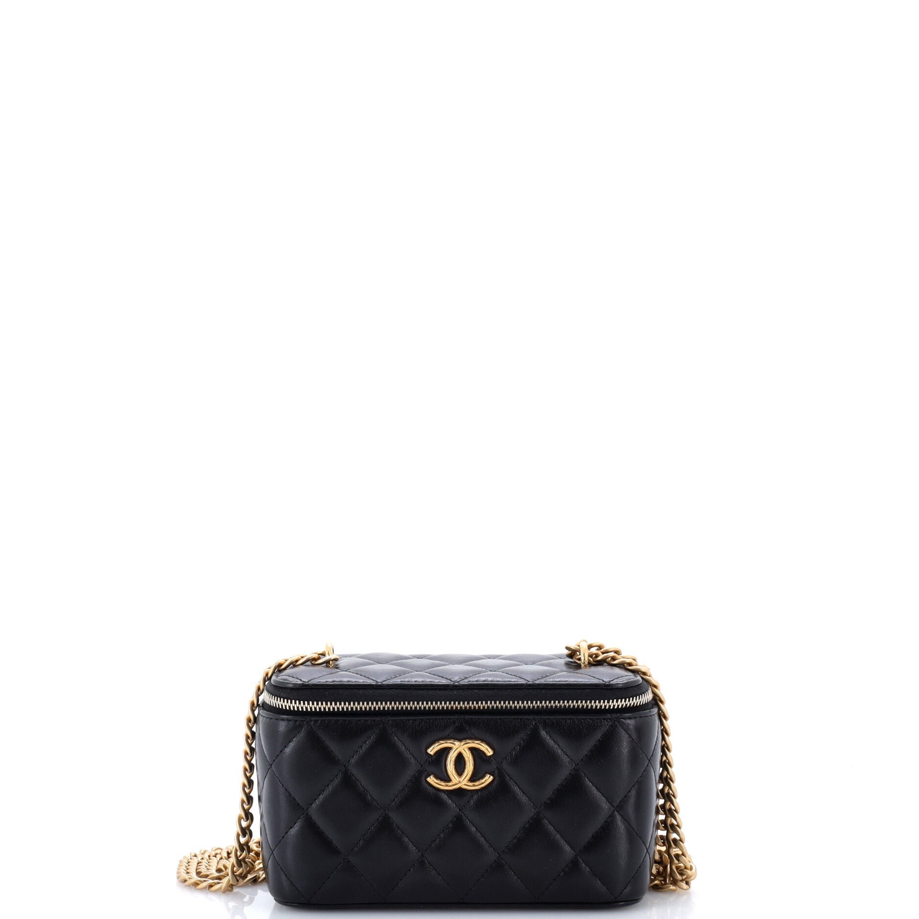 All Slide Long Vanity Case with Chain Quilted Lambskin Small