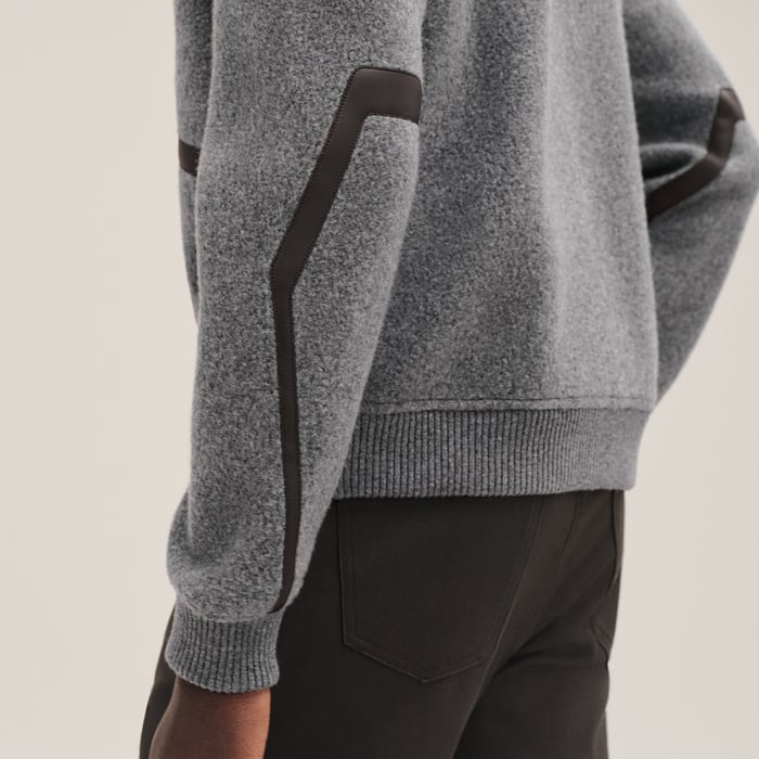 Gris Zipped Varsity Cardigan With Leather Detail