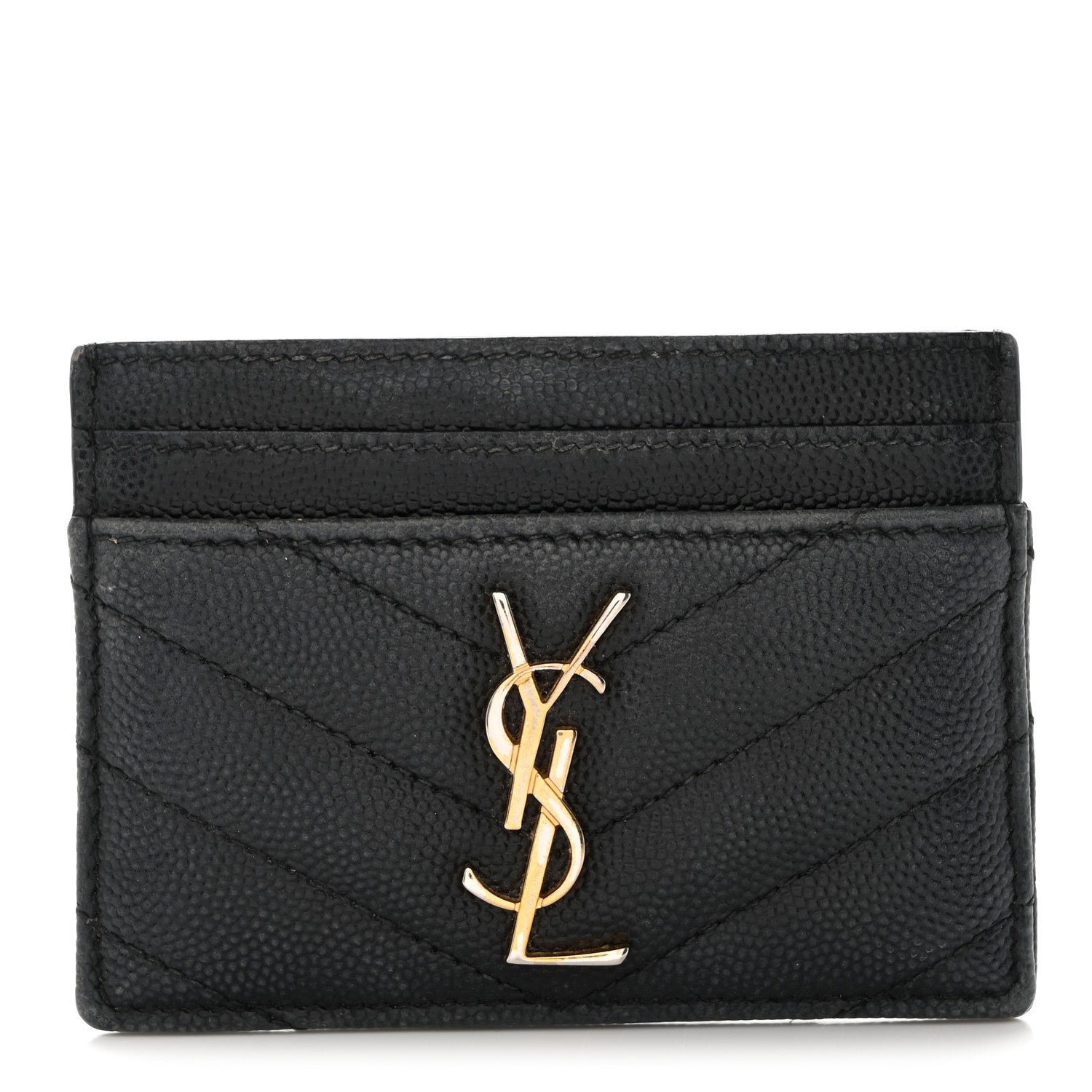 Saint Laurent Grain De Poudre Matelasse Chevron Monogram Credit Card Case Black
