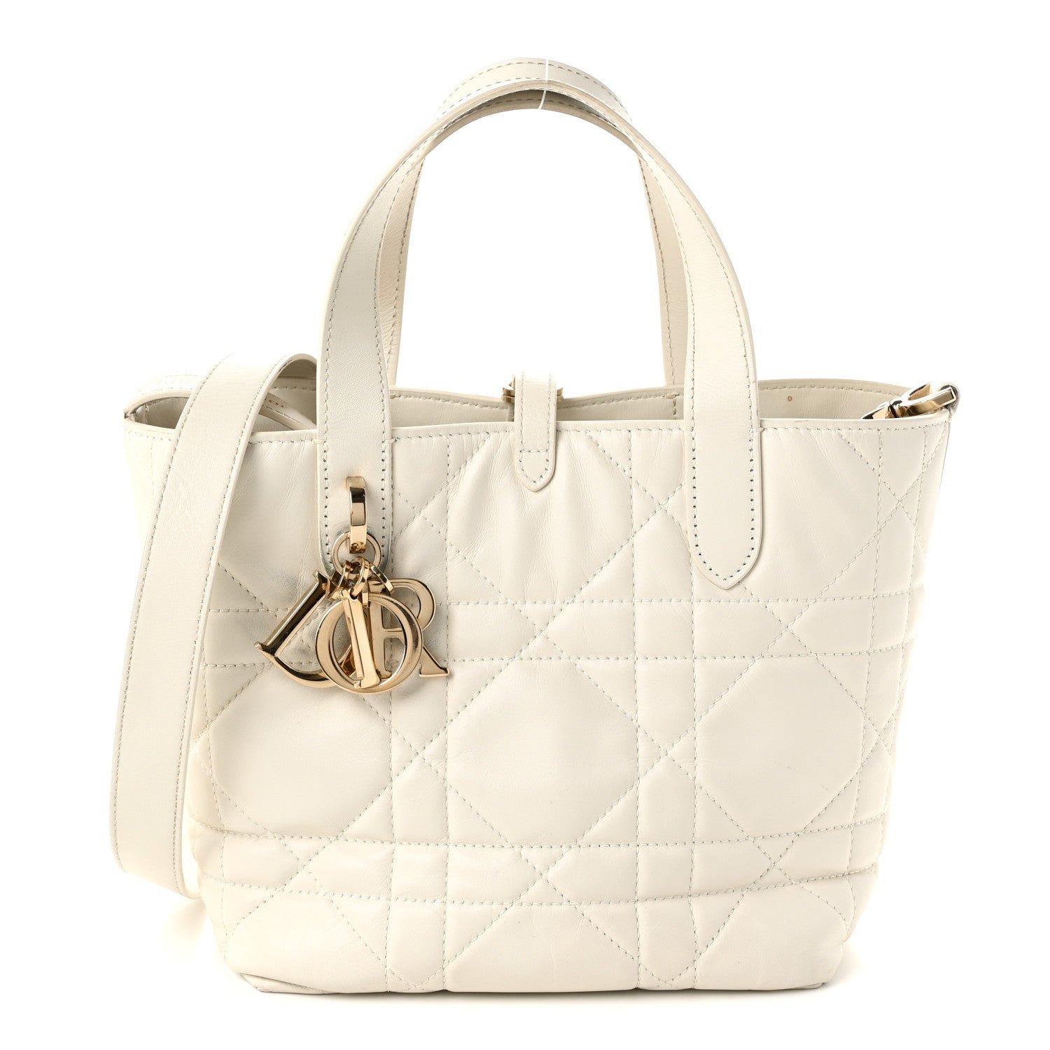 Christian Dior Calfskin Macrocannage Small Toujours Vertical Tote Latte