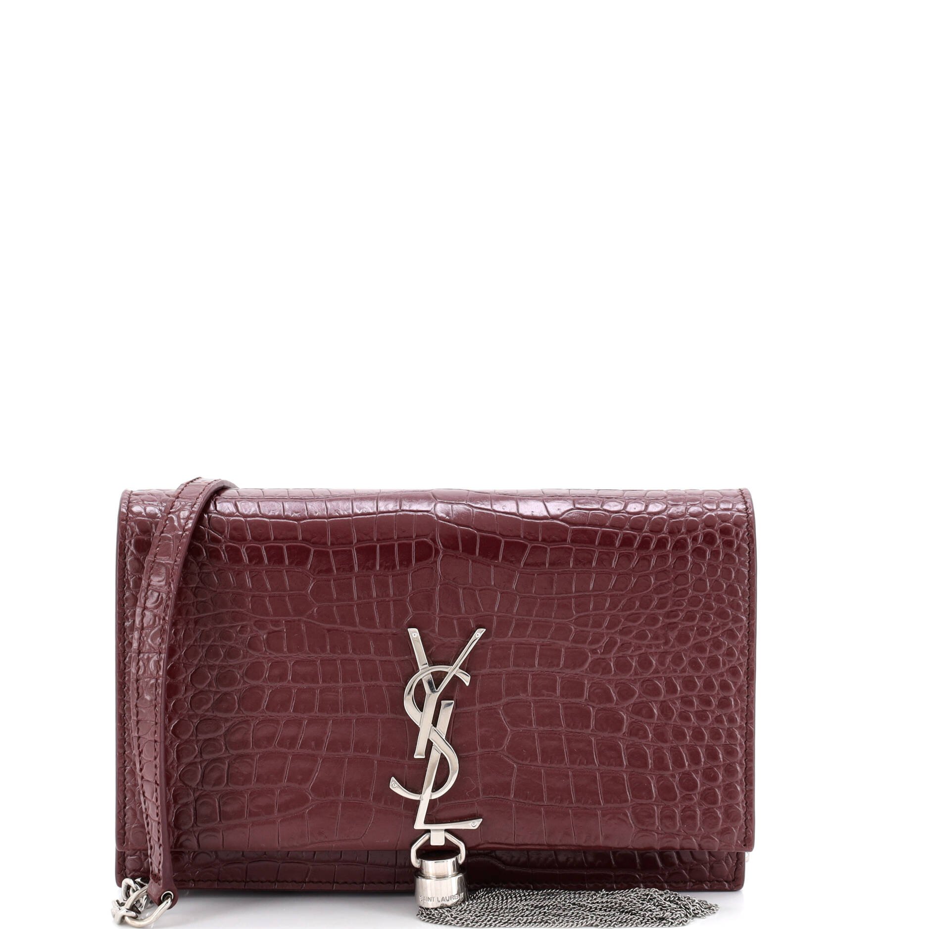 Classic Monogram Tassel Chain Wallet Crocodile Embossed Leather