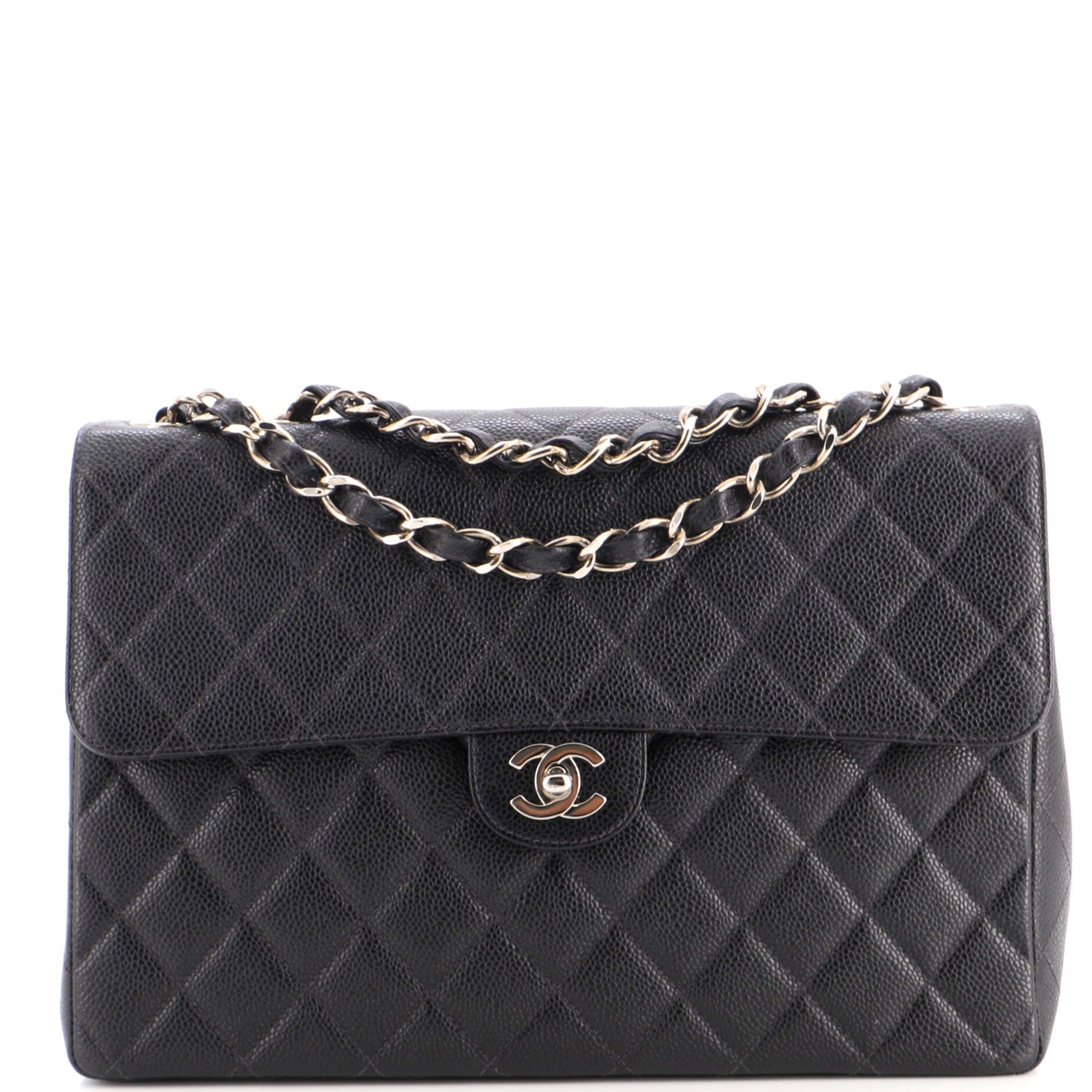 Vintage Square Classic Single Flap Bag Quilted Caviar Jumbo