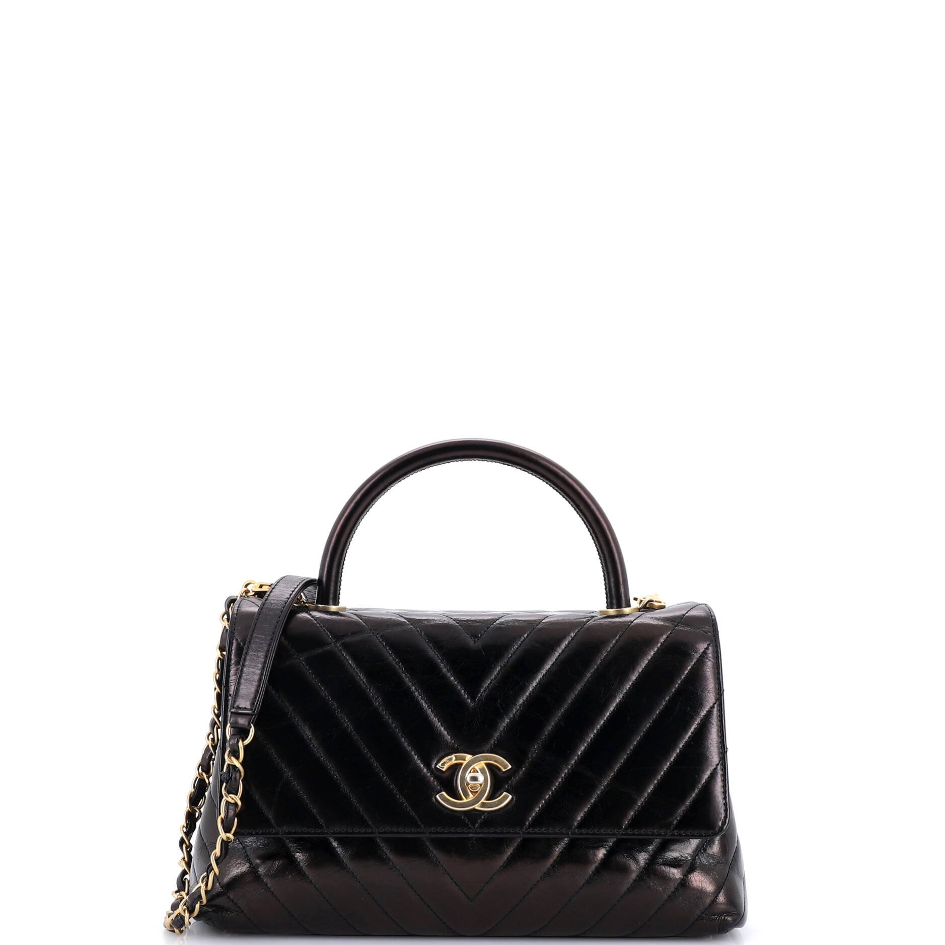 Coco Top Handle Bag Chevron Calfskin Small