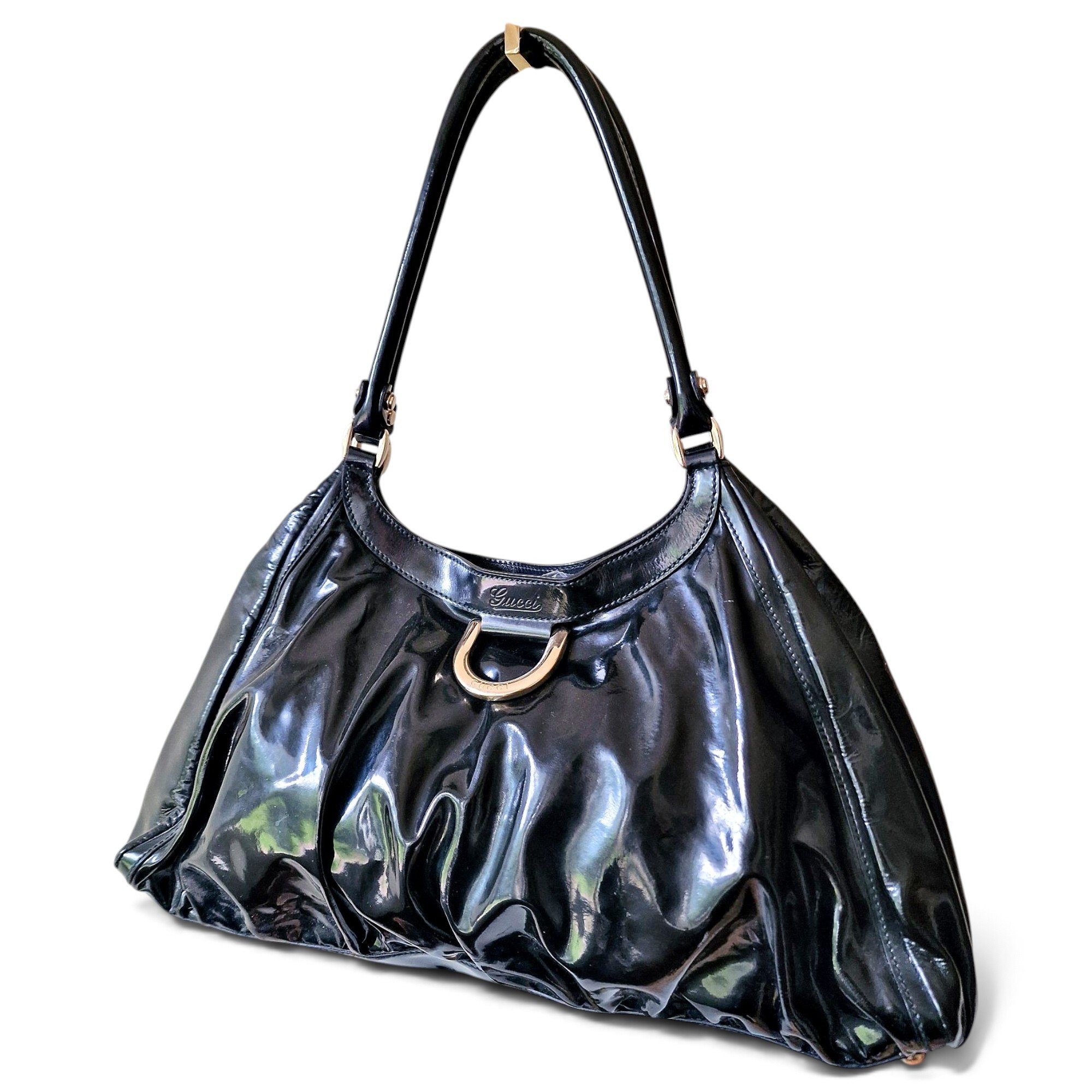 D-Ring patent leather handbag