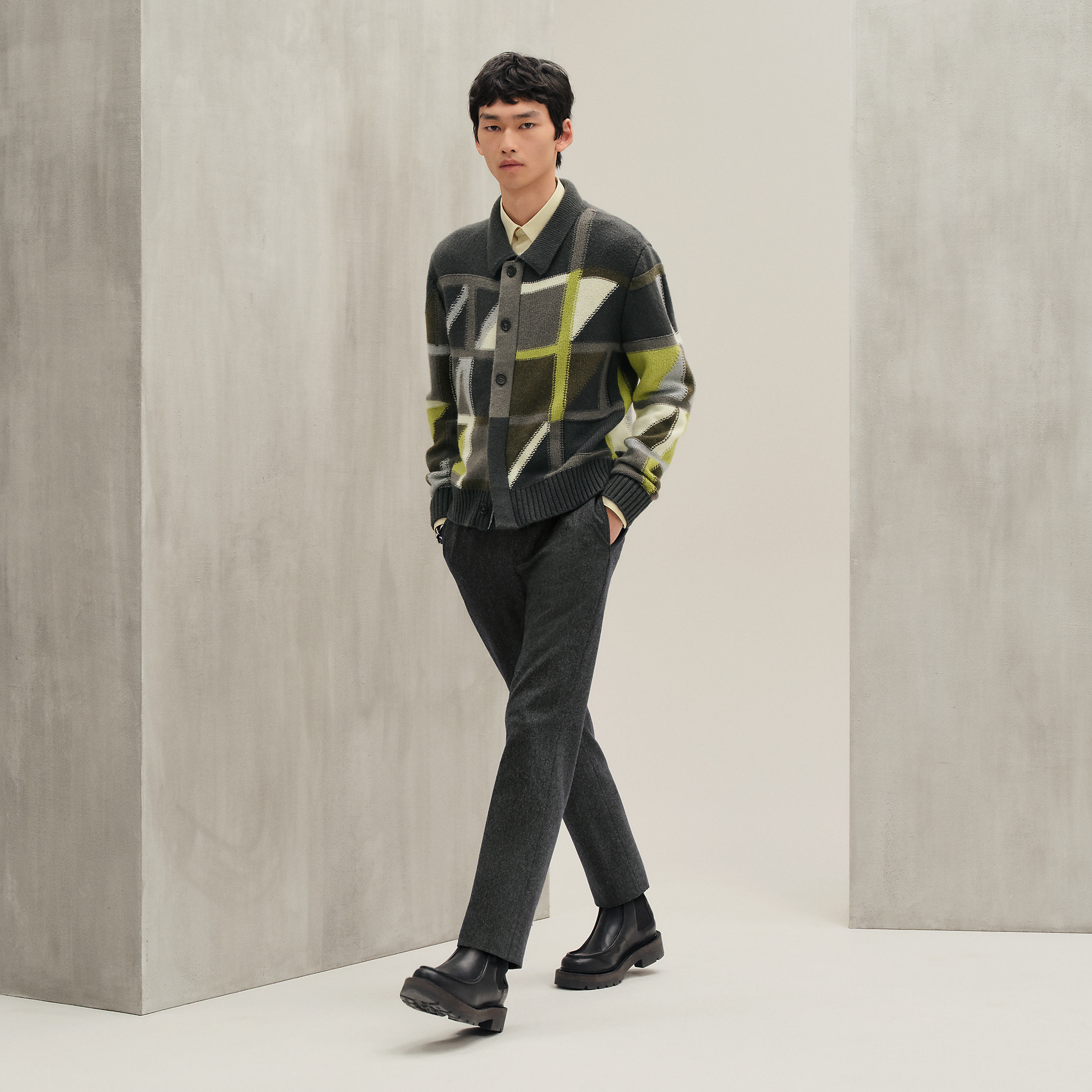 Cashmere "Geometrie Variable" knit cardigan shirt