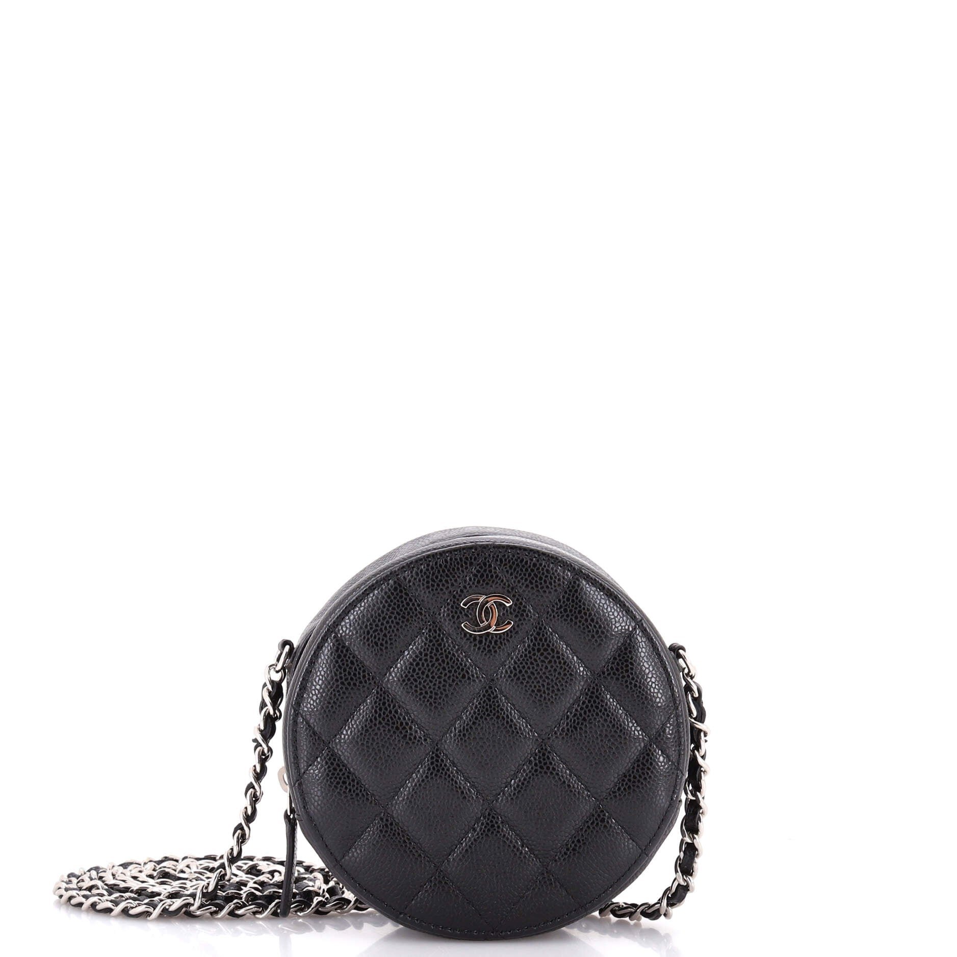 Round Clutch with Chain Quilted Caviar Mini